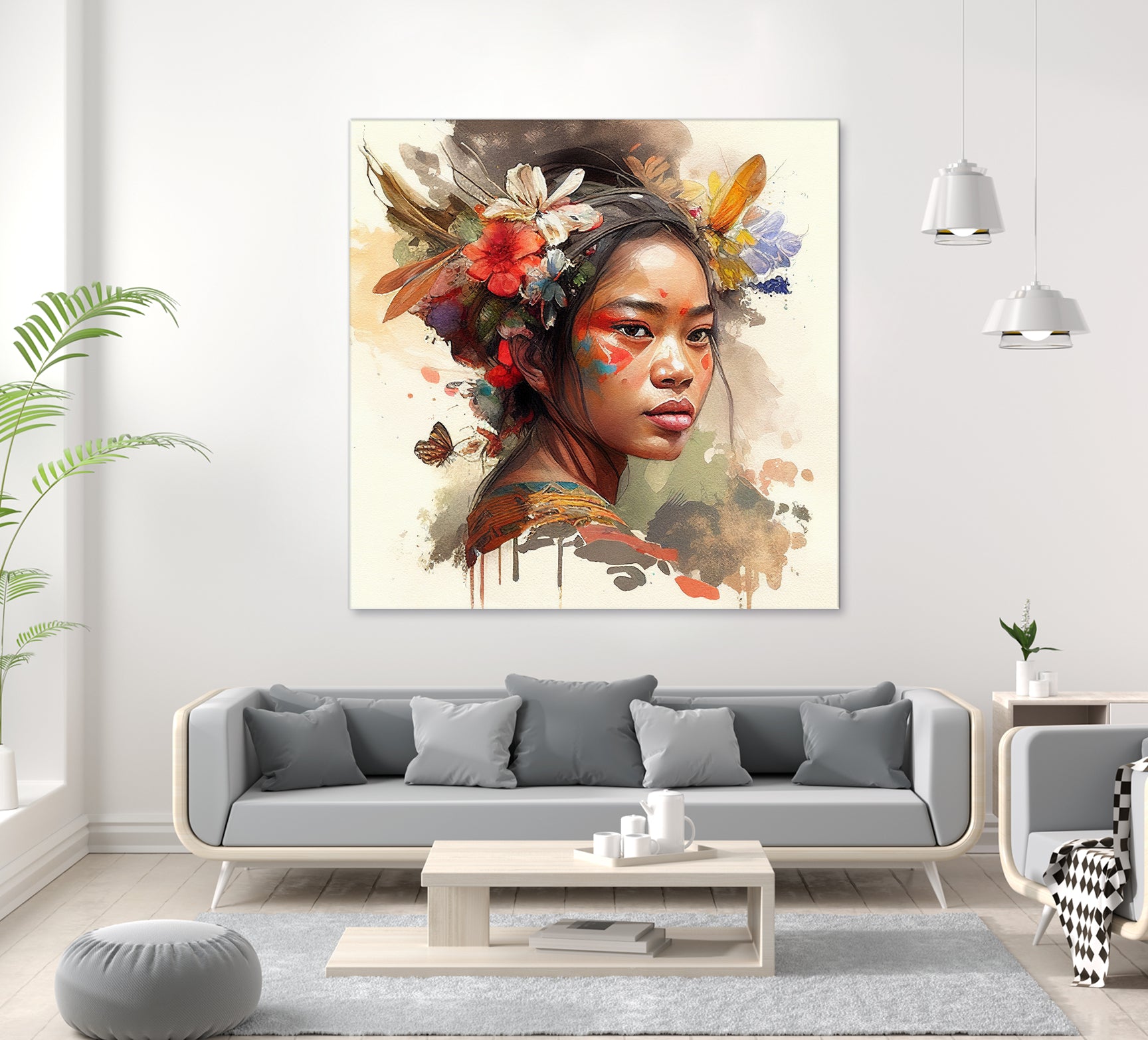 Watercolor Floral Indonesian Native Woman #3 by Isabel Cerdá Muñoz on GIANT ART - brown digital painting