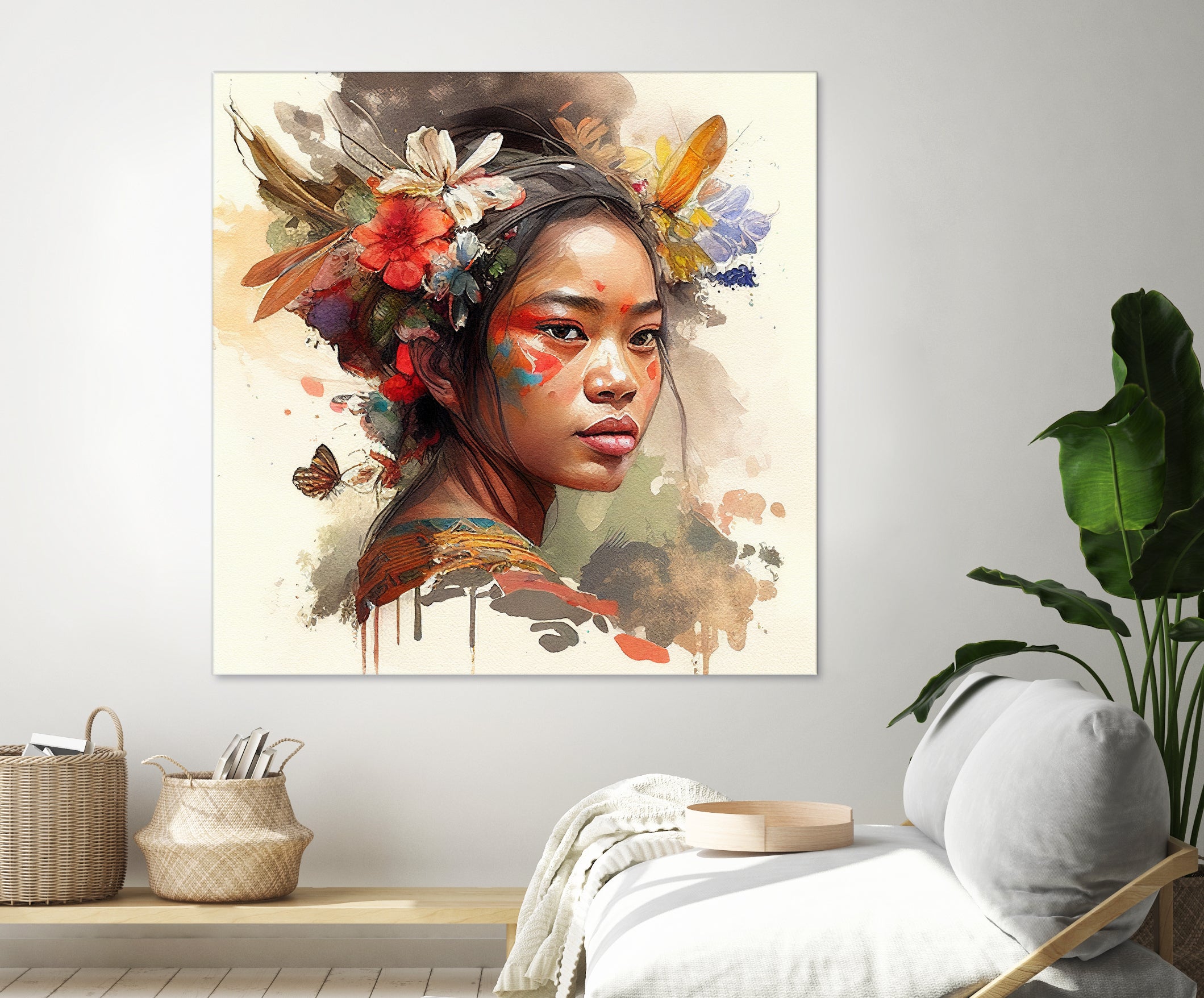 Watercolor Floral Indonesian Native Woman #3 by Isabel Cerdá Muñoz on GIANT ART - brown digital painting