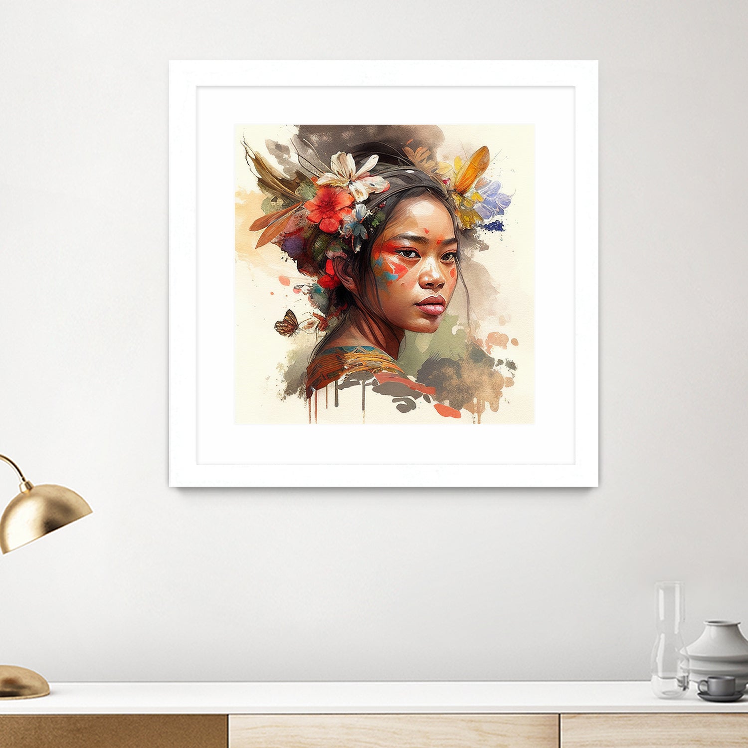 Watercolor Floral Indonesian Native Woman #3 by Isabel Cerdá Muñoz on GIANT ART - brown digital painting