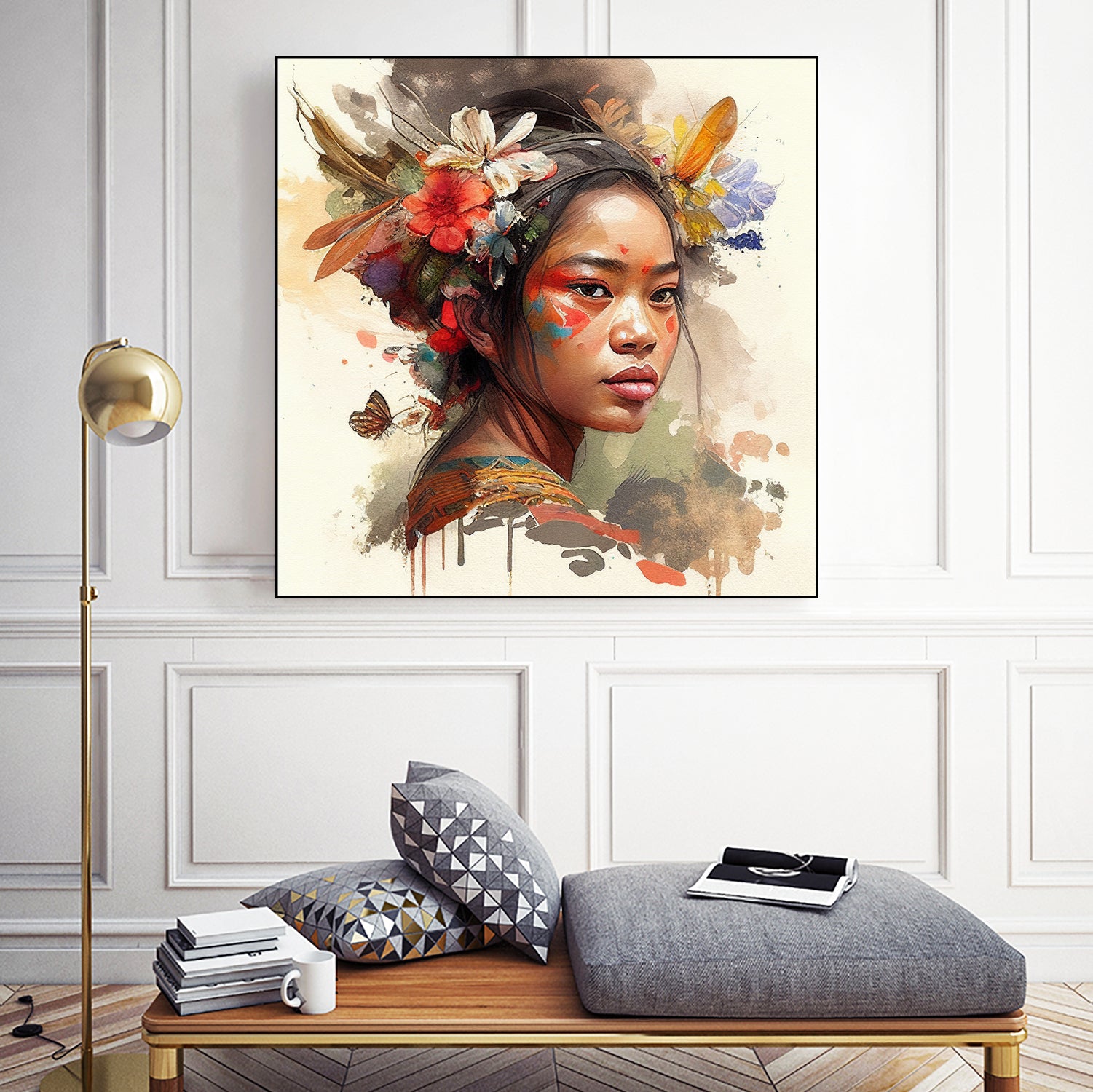 Watercolor Floral Indonesian Native Woman #3 by Isabel Cerdá Muñoz on GIANT ART - brown digital painting