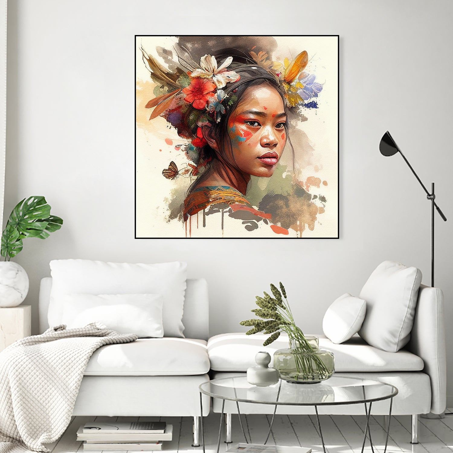 Watercolor Floral Indonesian Native Woman #3 by Isabel Cerdá Muñoz on GIANT ART - brown digital painting