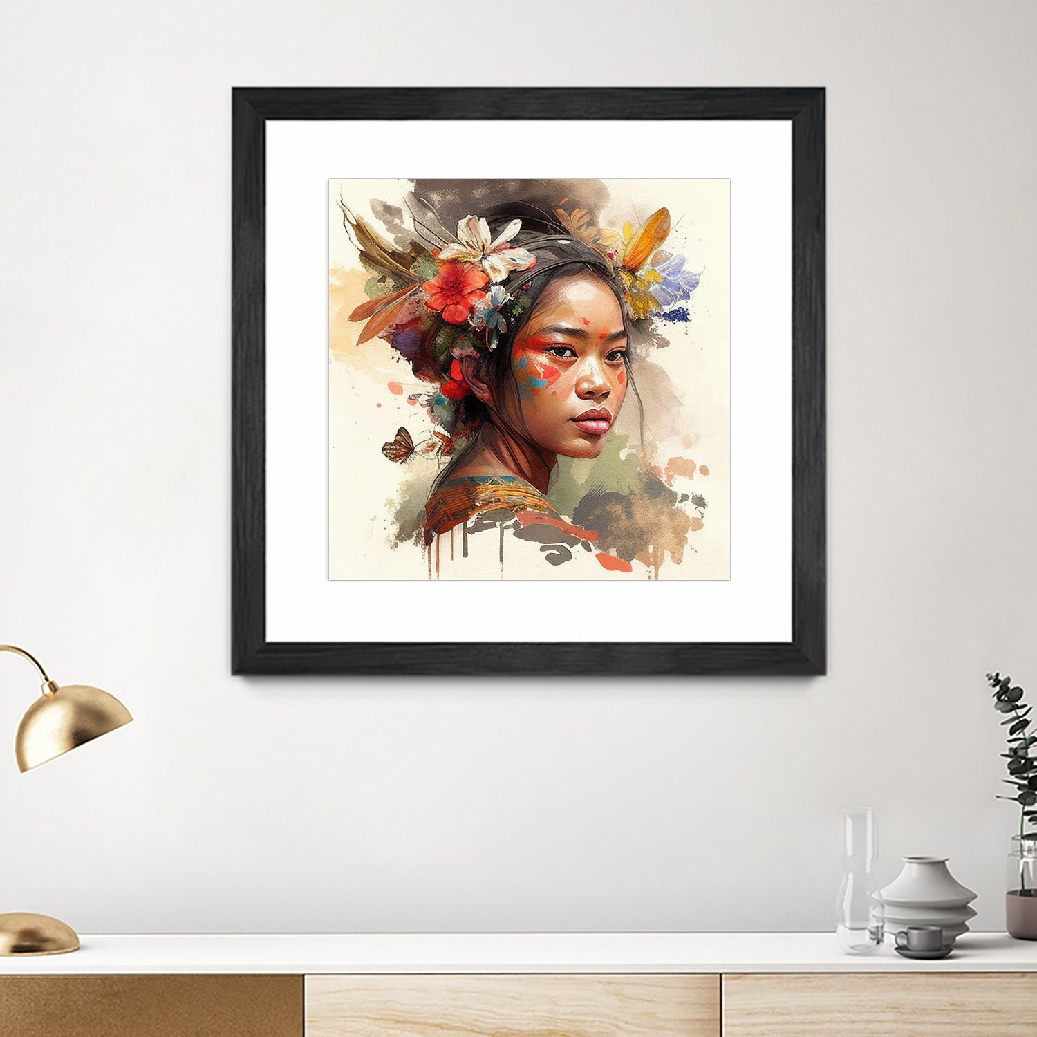 Watercolor Floral Indonesian Native Woman #3 by Isabel Cerdá Muñoz on GIANT ART - brown digital painting