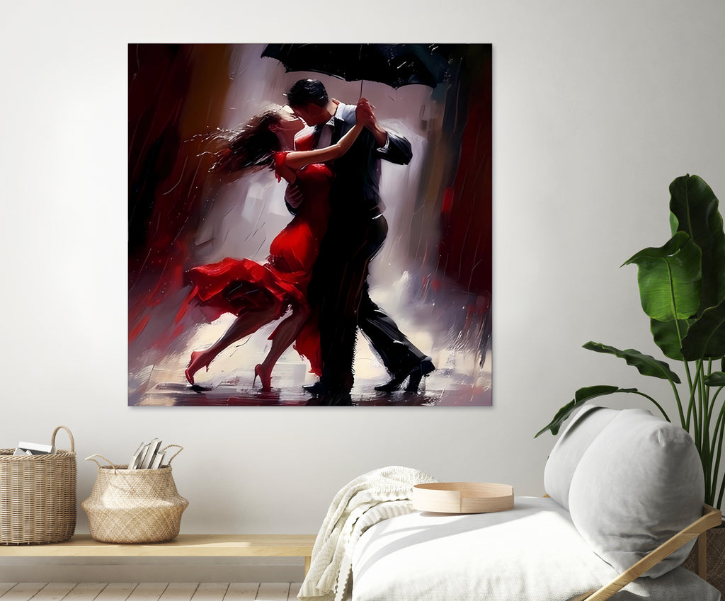 Tango in the rain. by Ievgeniia Bidiuk on GIANT ART - red digital painting