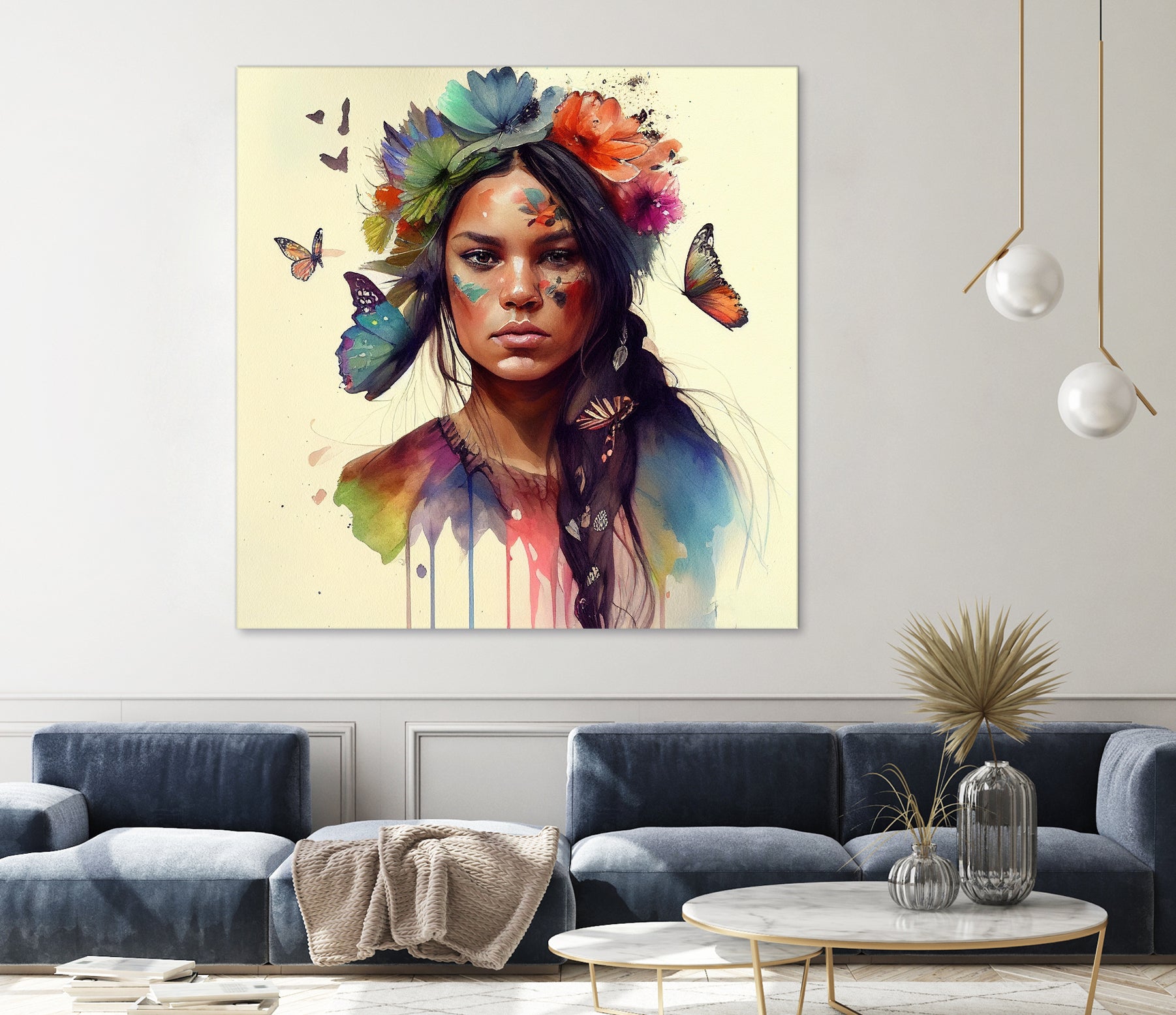 Watercolor Floral Indian Native Woman #11 by Isabel Cerdá Muñoz on GIANT ART - brown digital painting