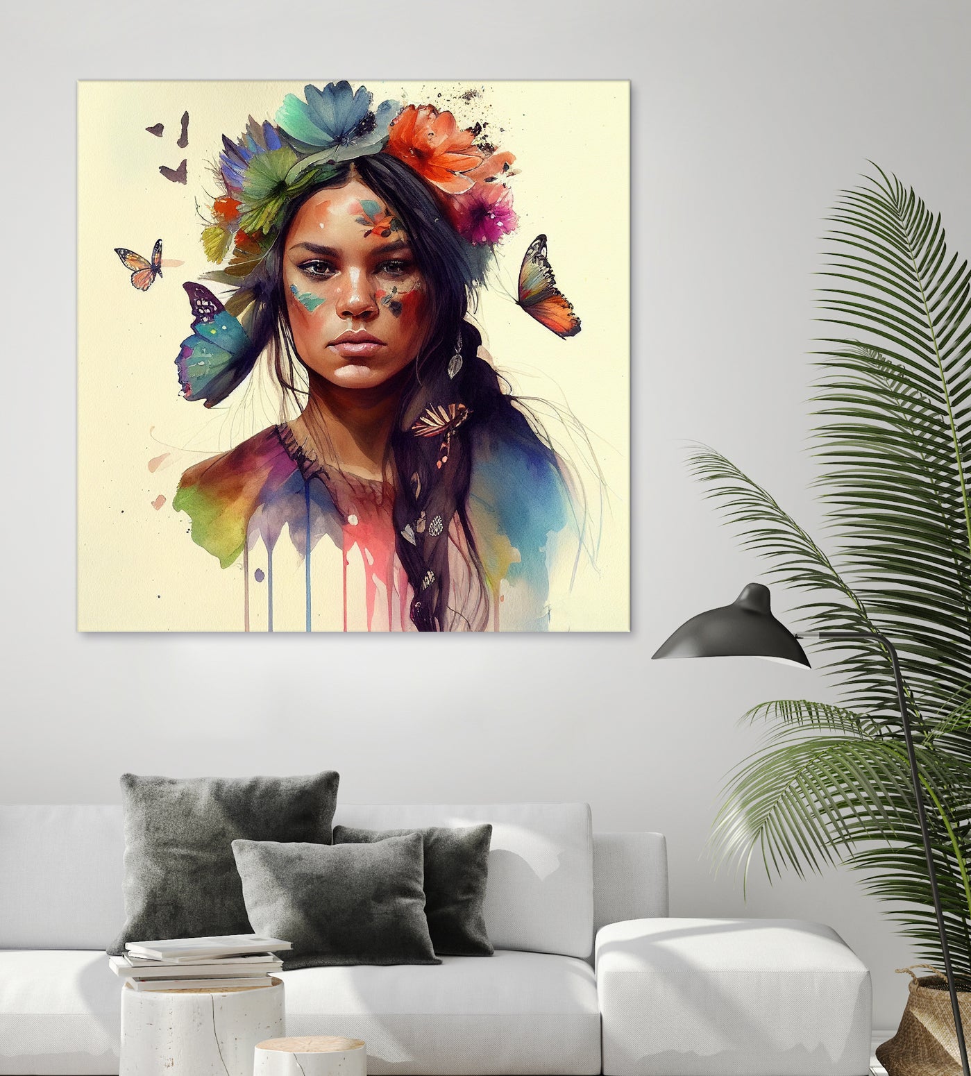 Watercolor Floral Indian Native Woman #11 by Isabel Cerdá Muñoz on GIANT ART - brown digital painting