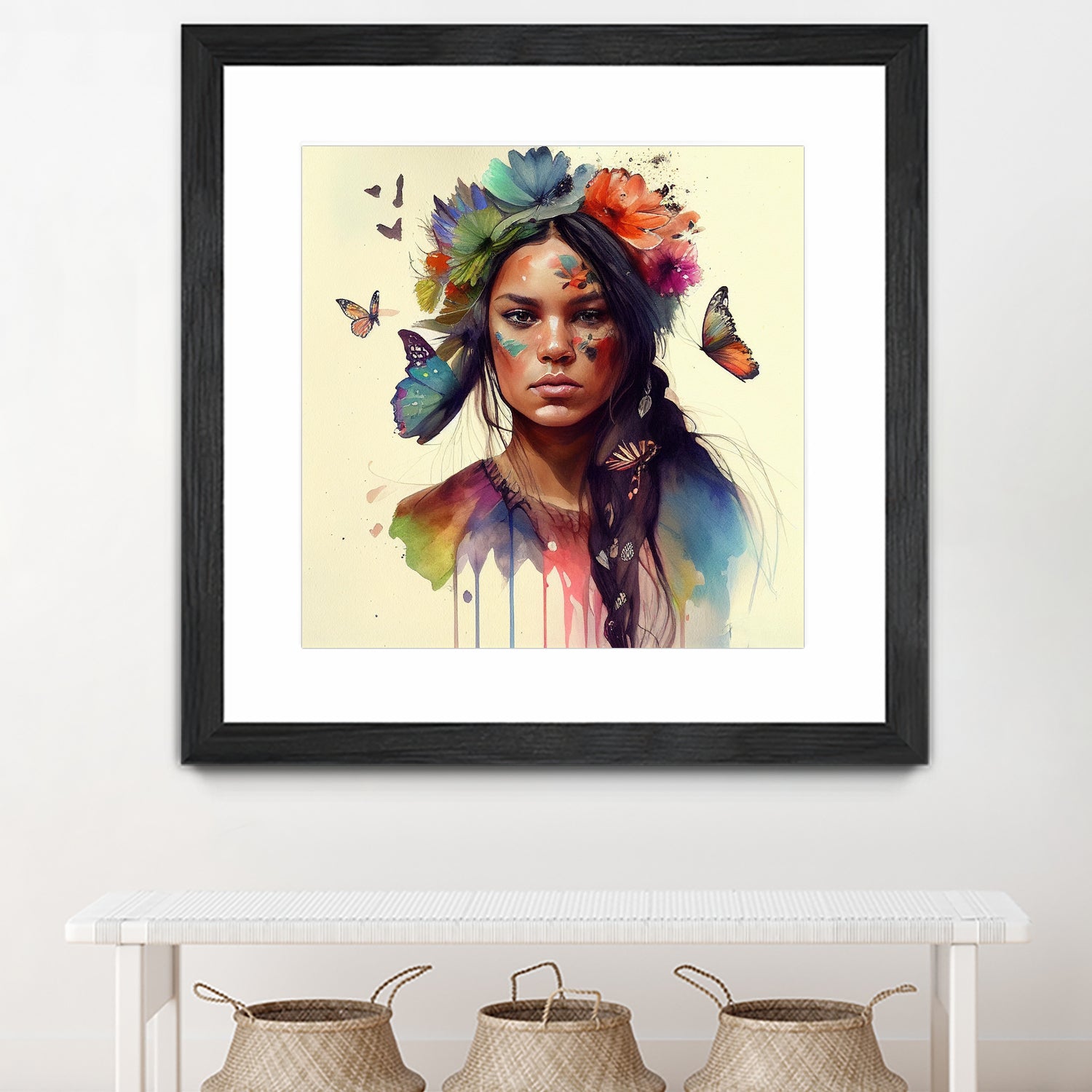 Watercolor Floral Indian Native Woman #11 by Isabel Cerdá Muñoz on GIANT ART - brown digital painting