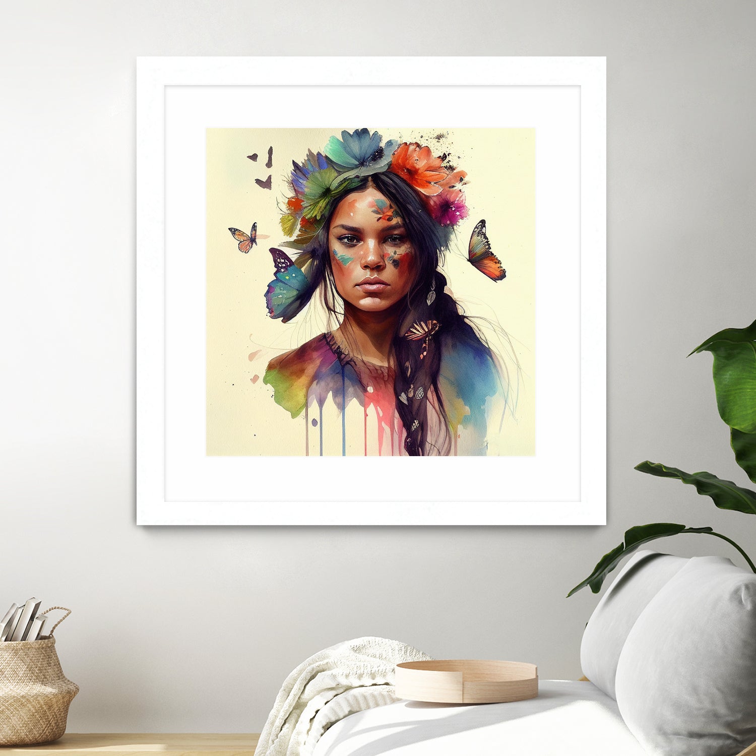 Watercolor Floral Indian Native Woman #11 by Isabel Cerdá Muñoz on GIANT ART - brown digital painting