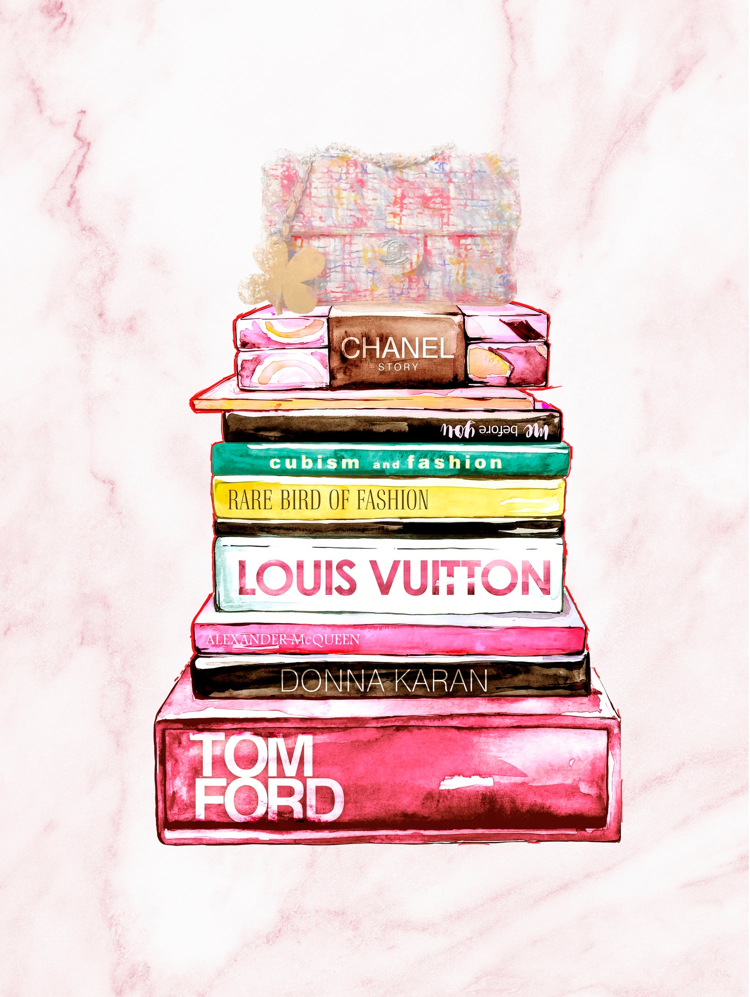 stack of fashion books and a gucci bag by miguel angel romero franco on GIANT ART - pink digital drawing