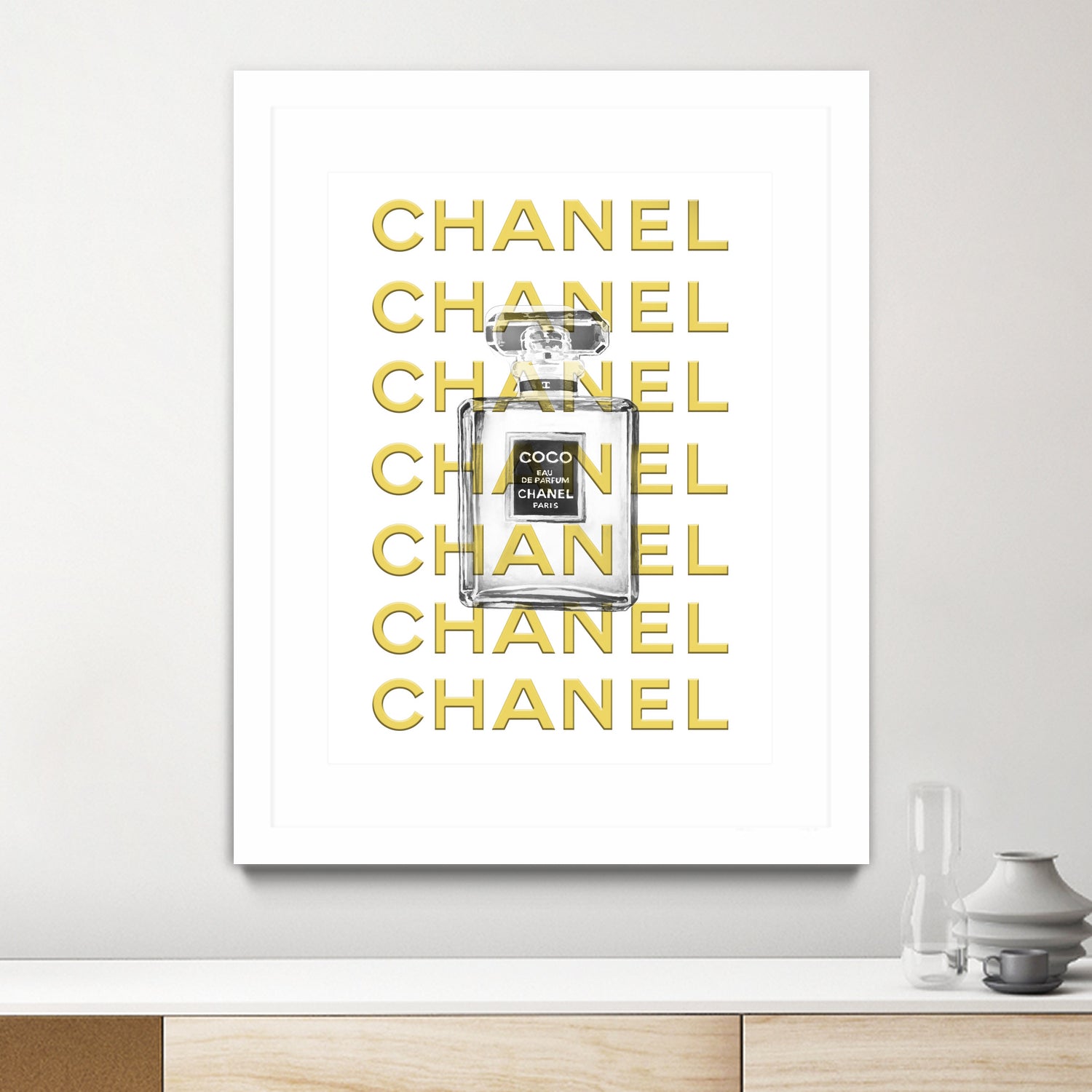 Chanel perfume fashion poster by miguel angel romero franco on GIANT ART - yellow digital drawing