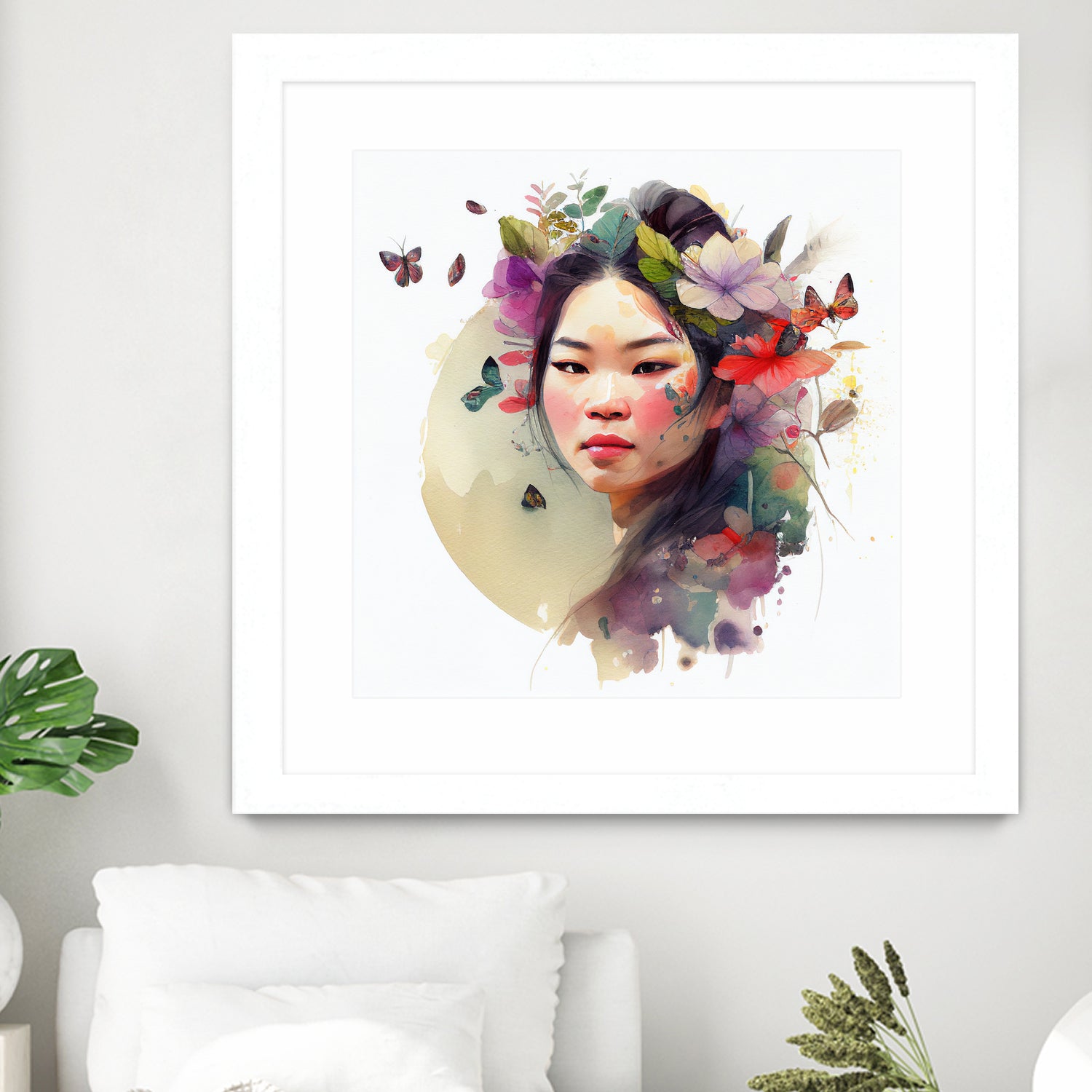 Watercolor Floral Asian Woman #3 by Isabel Cerdá Muñoz on GIANT ART - green digital painting