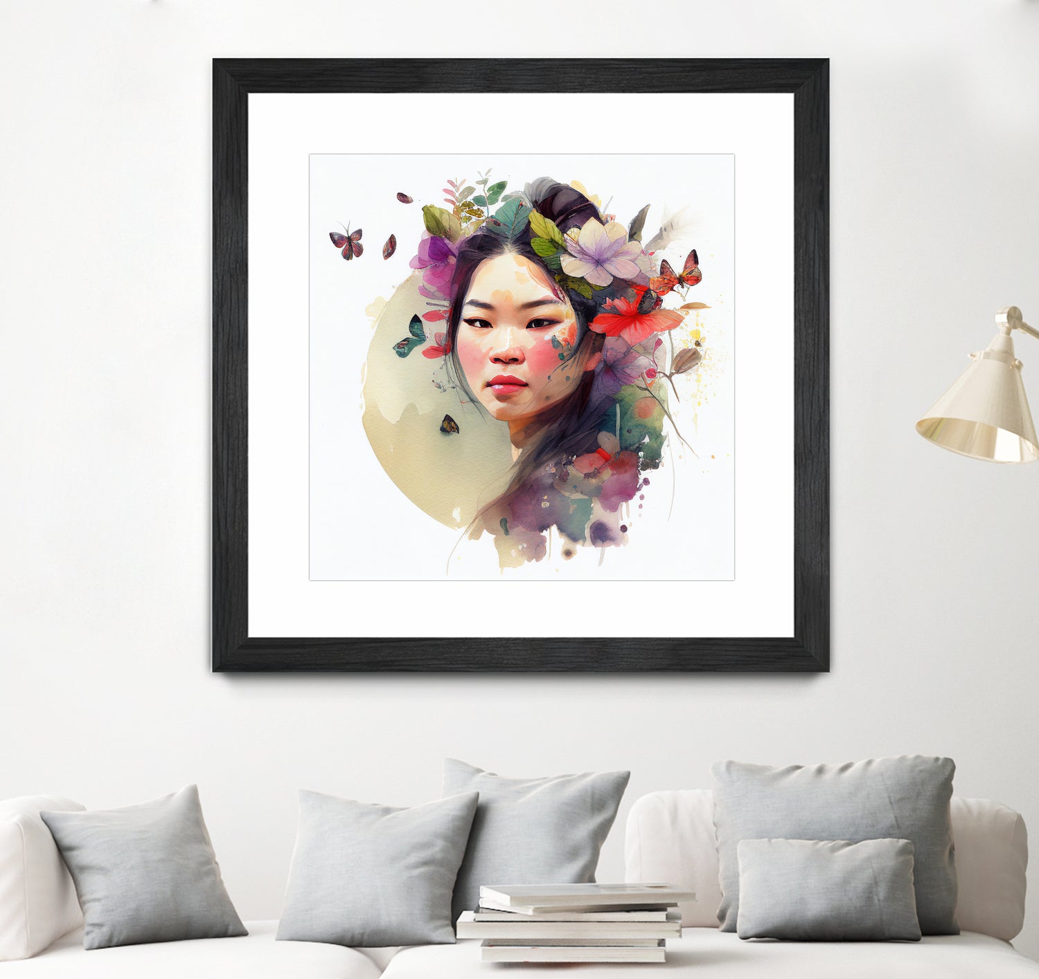 Watercolor Floral Asian Woman #3 by Isabel Cerdá Muñoz on GIANT ART - green digital painting