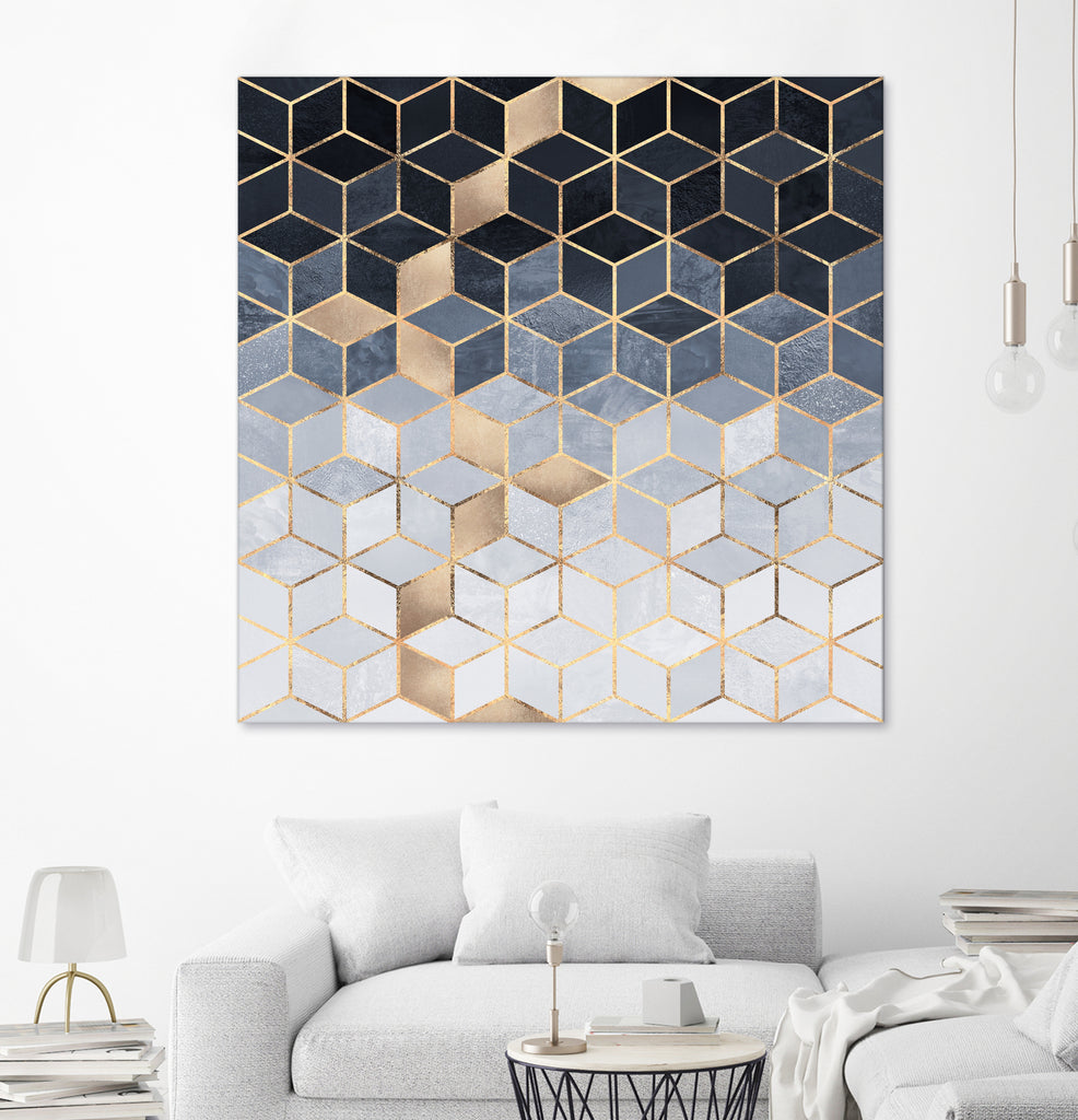 Soft Blue Gradient Cubes by Elisabeth Fredriksson on GIANT ART - blue digital painting