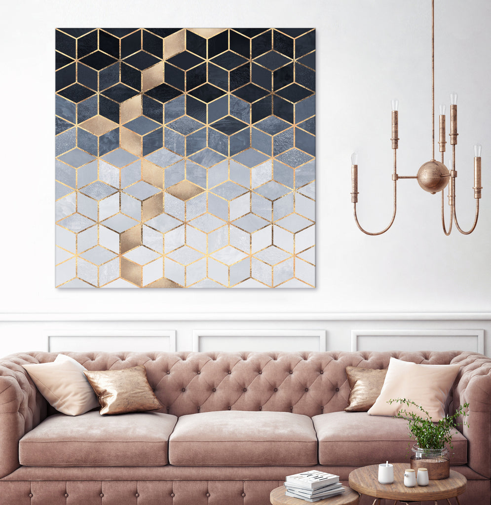 Soft Blue Gradient Cubes by Elisabeth Fredriksson on GIANT ART - blue digital painting