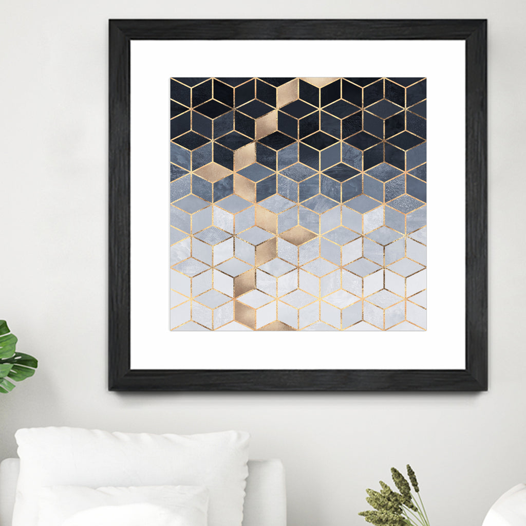 Soft Blue Gradient Cubes by Elisabeth Fredriksson on GIANT ART - blue digital painting