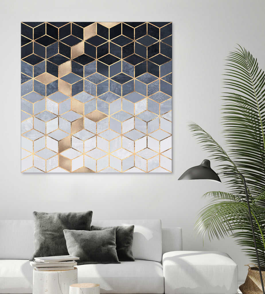 Soft Blue Gradient Cubes by Elisabeth Fredriksson on GIANT ART - blue digital painting