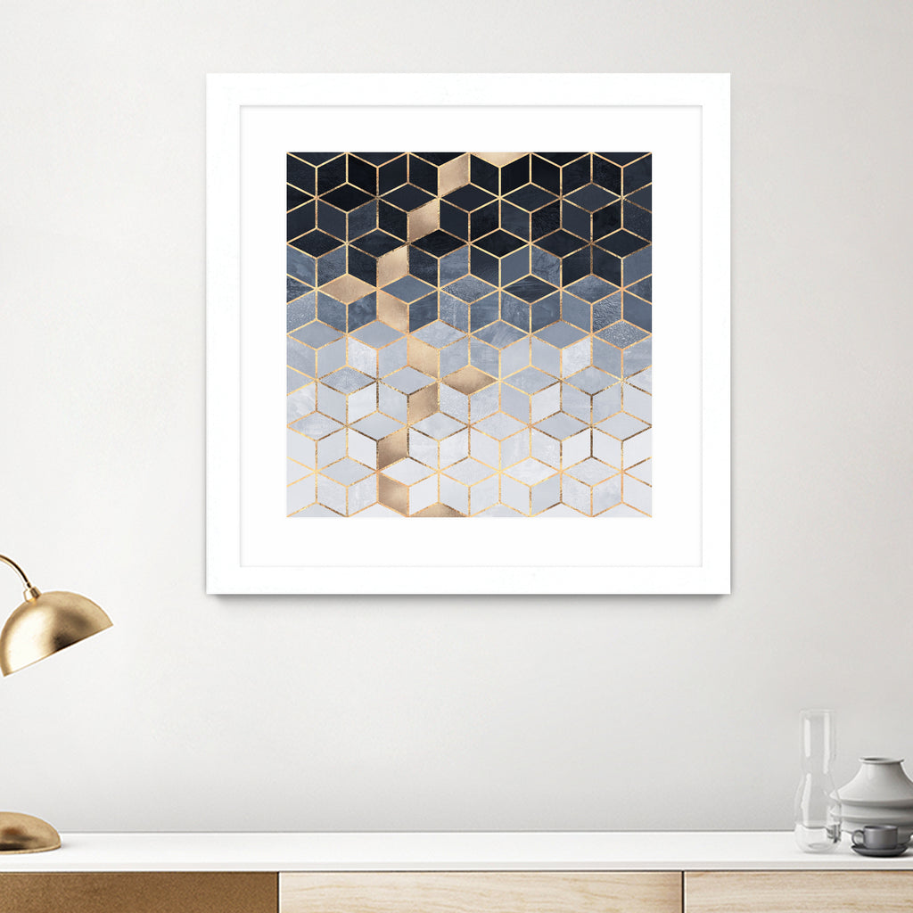 Soft Blue Gradient Cubes by Elisabeth Fredriksson on GIANT ART - blue digital painting