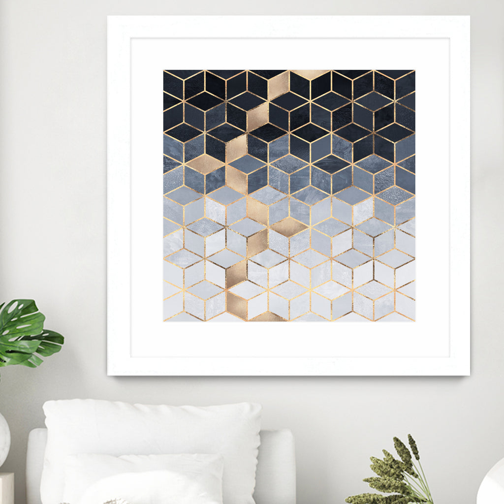 Soft Blue Gradient Cubes by Elisabeth Fredriksson on GIANT ART - blue digital painting