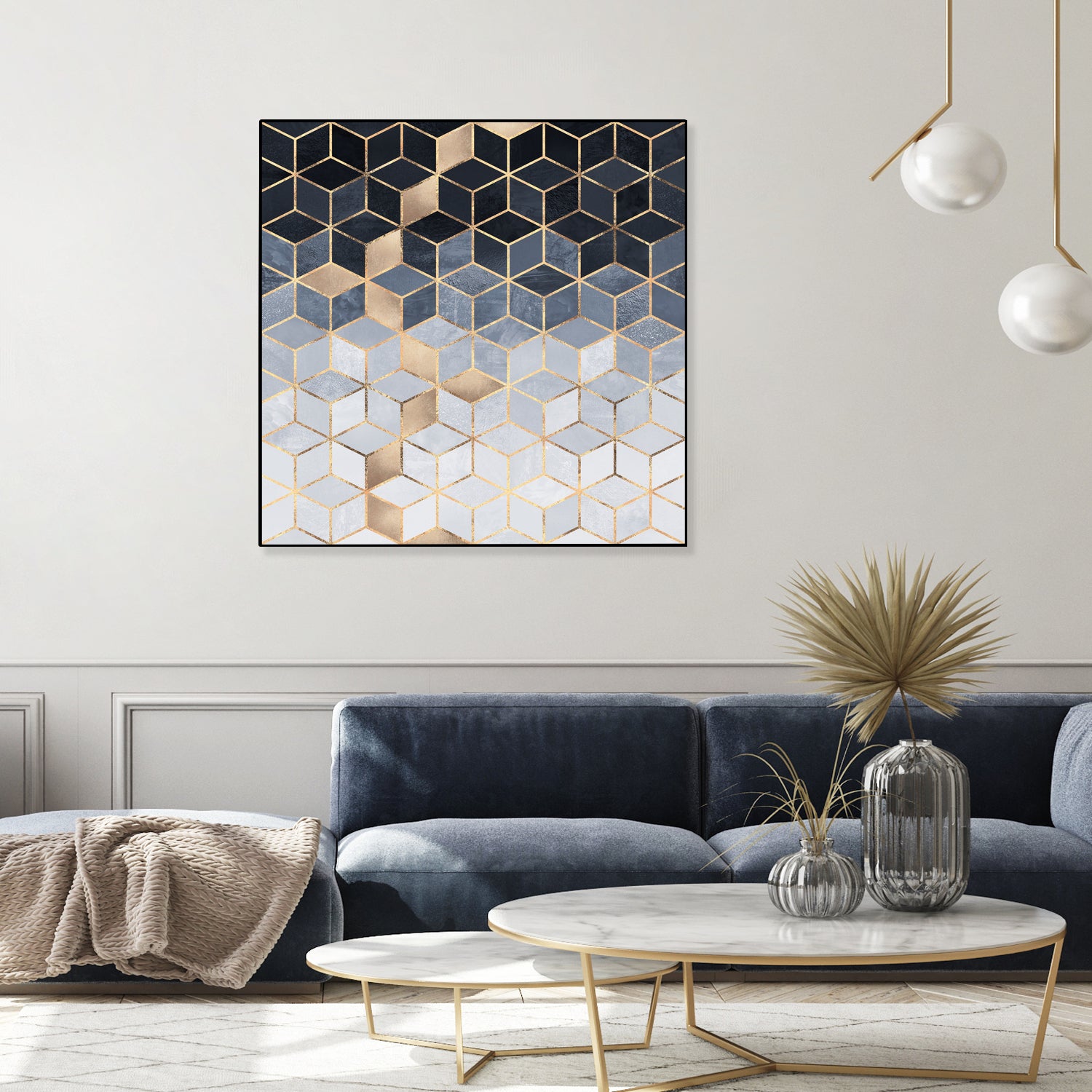 Soft Blue Gradient Cubes by Elisabeth Fredriksson on GIANT ART - blue digital painting