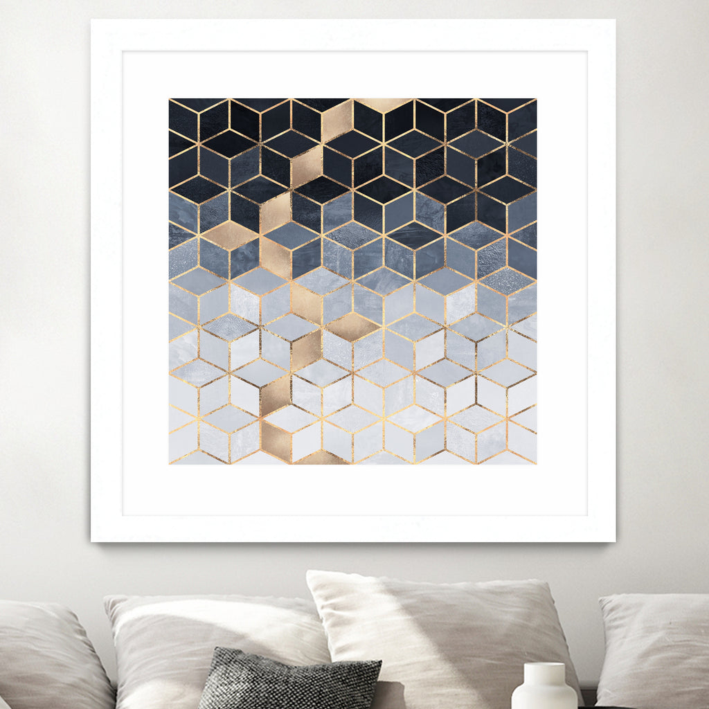 Soft Blue Gradient Cubes by Elisabeth Fredriksson on GIANT ART - blue digital painting