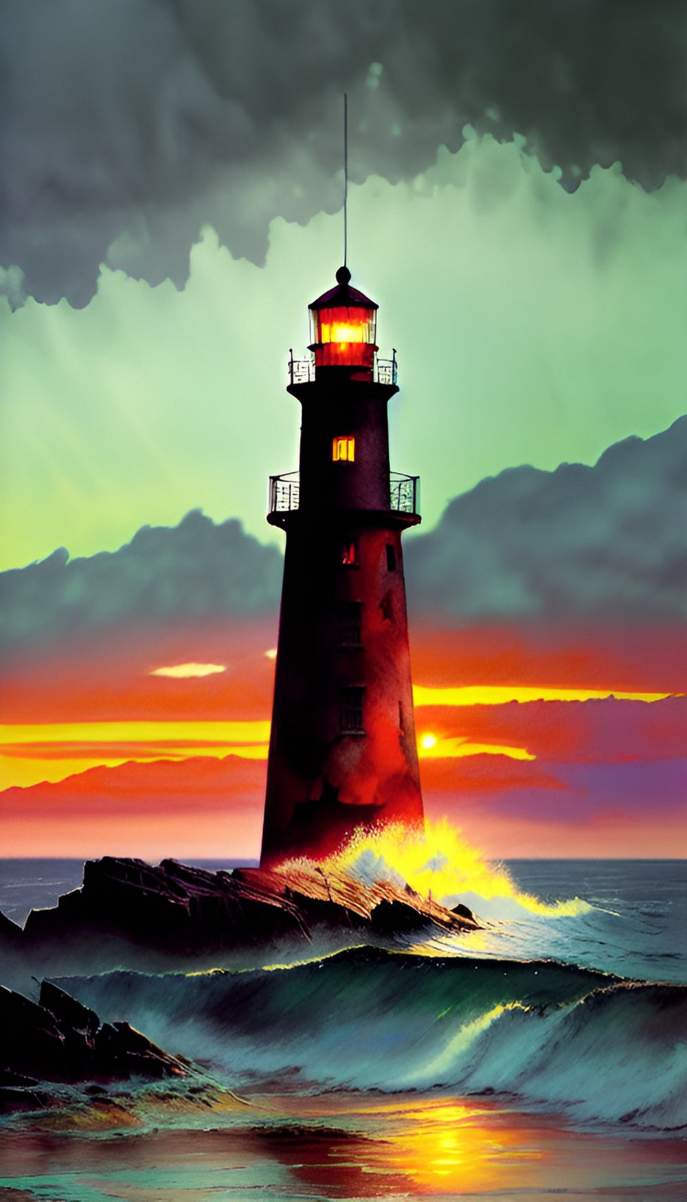 Sunset Over the Lighthouse by Cris Rodrigues on GIANT ART - white digital painting