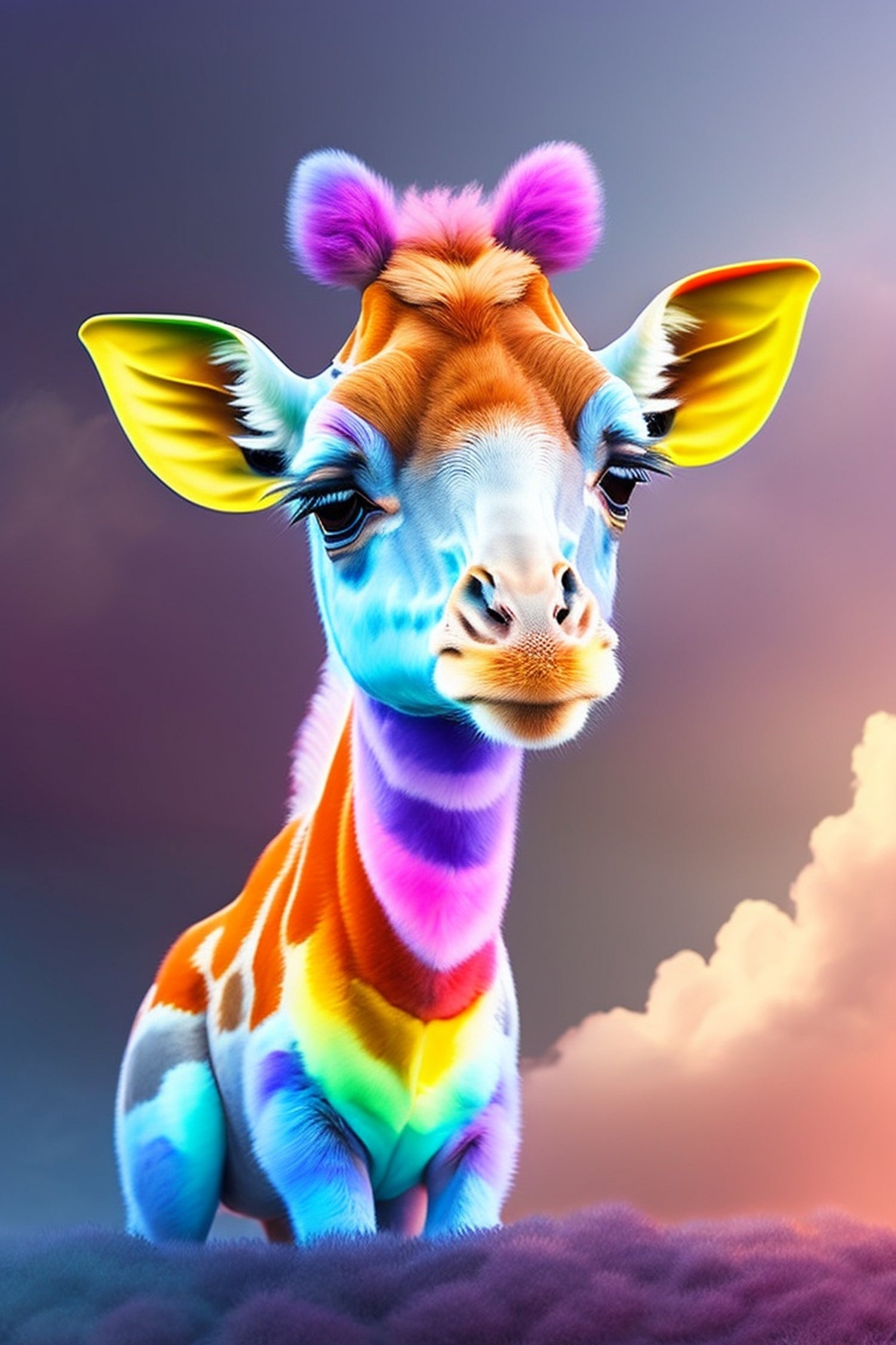 Cute baby giraffe colorful art with rainbow colors by ALMA Studio on GIANT ART - fuchsia digital painting