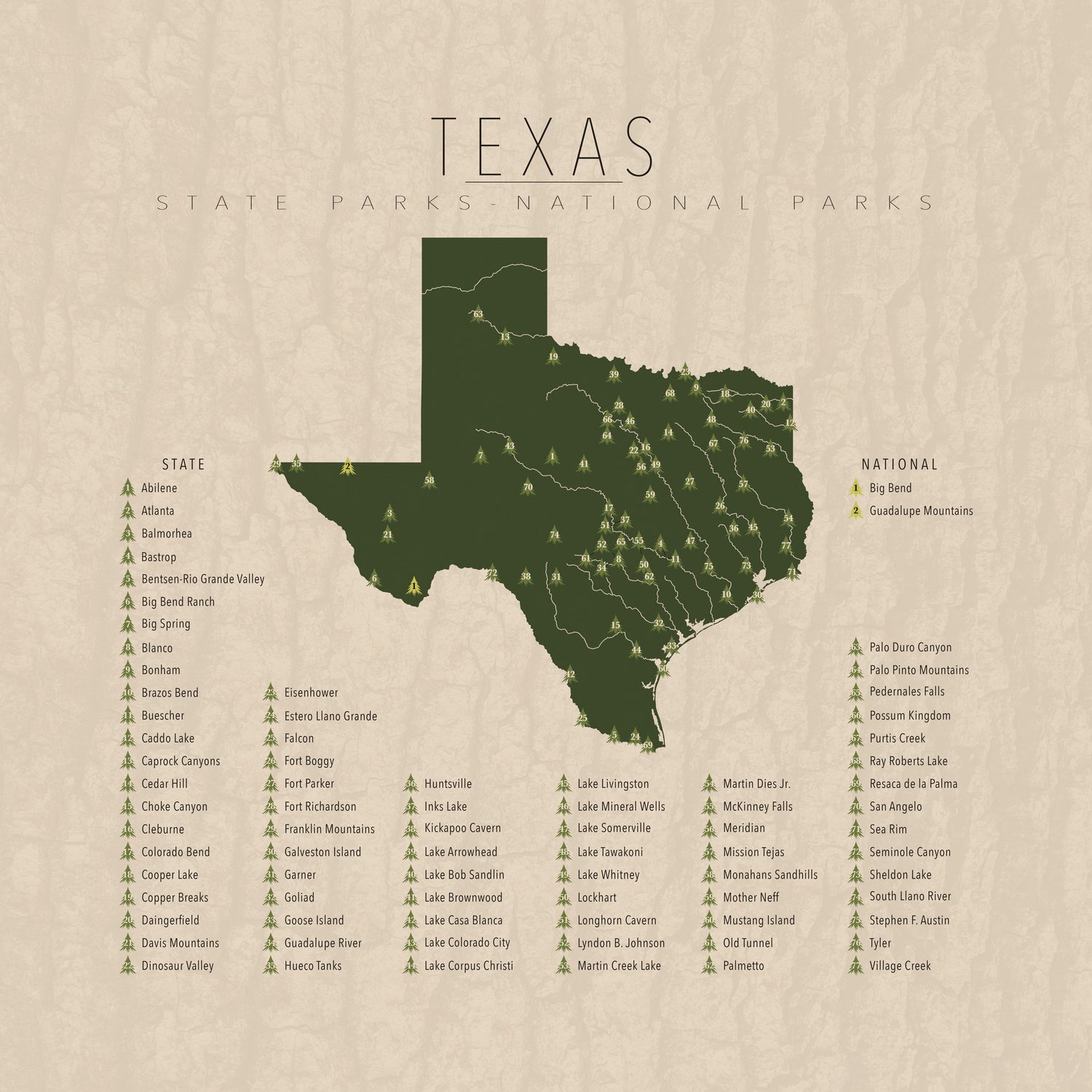 Texas Parks by Finlay McNevin on GIANT ART - green typography