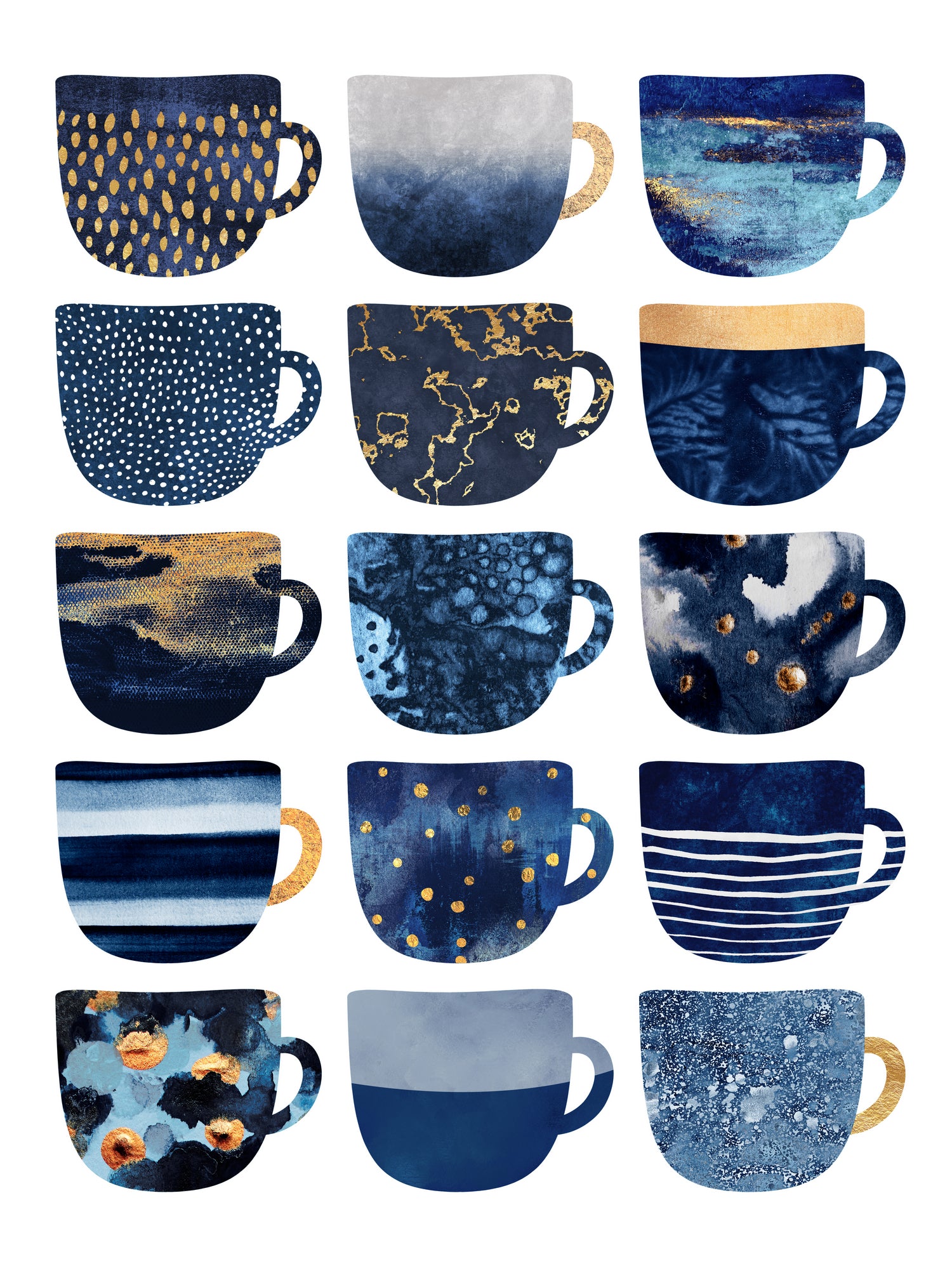 Pretty Blue Coffee Cups by Elisabeth Fredriksson on GIANT ART - blue digital painting