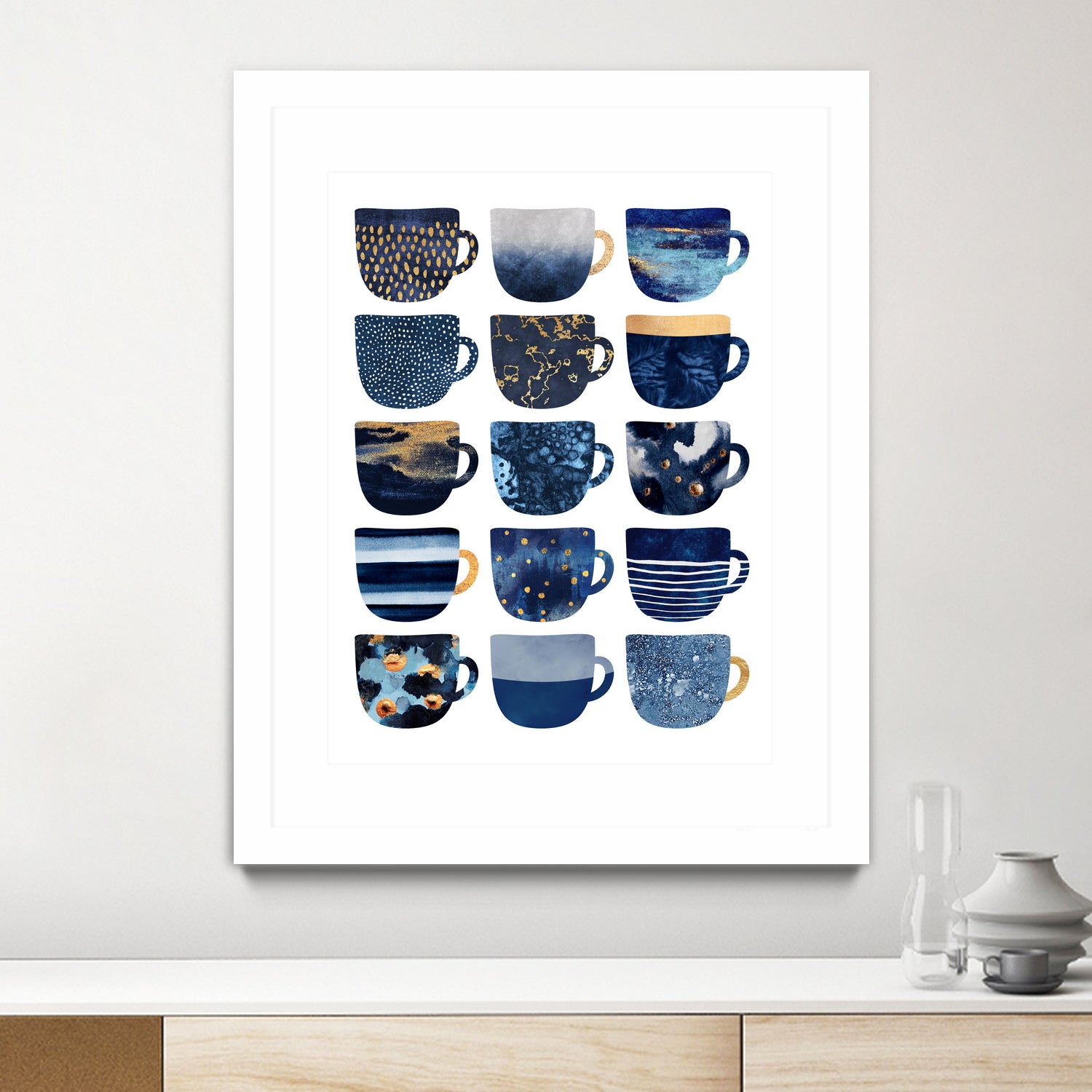 Pretty Blue Coffee Cups by Elisabeth Fredriksson on GIANT ART - blue digital painting