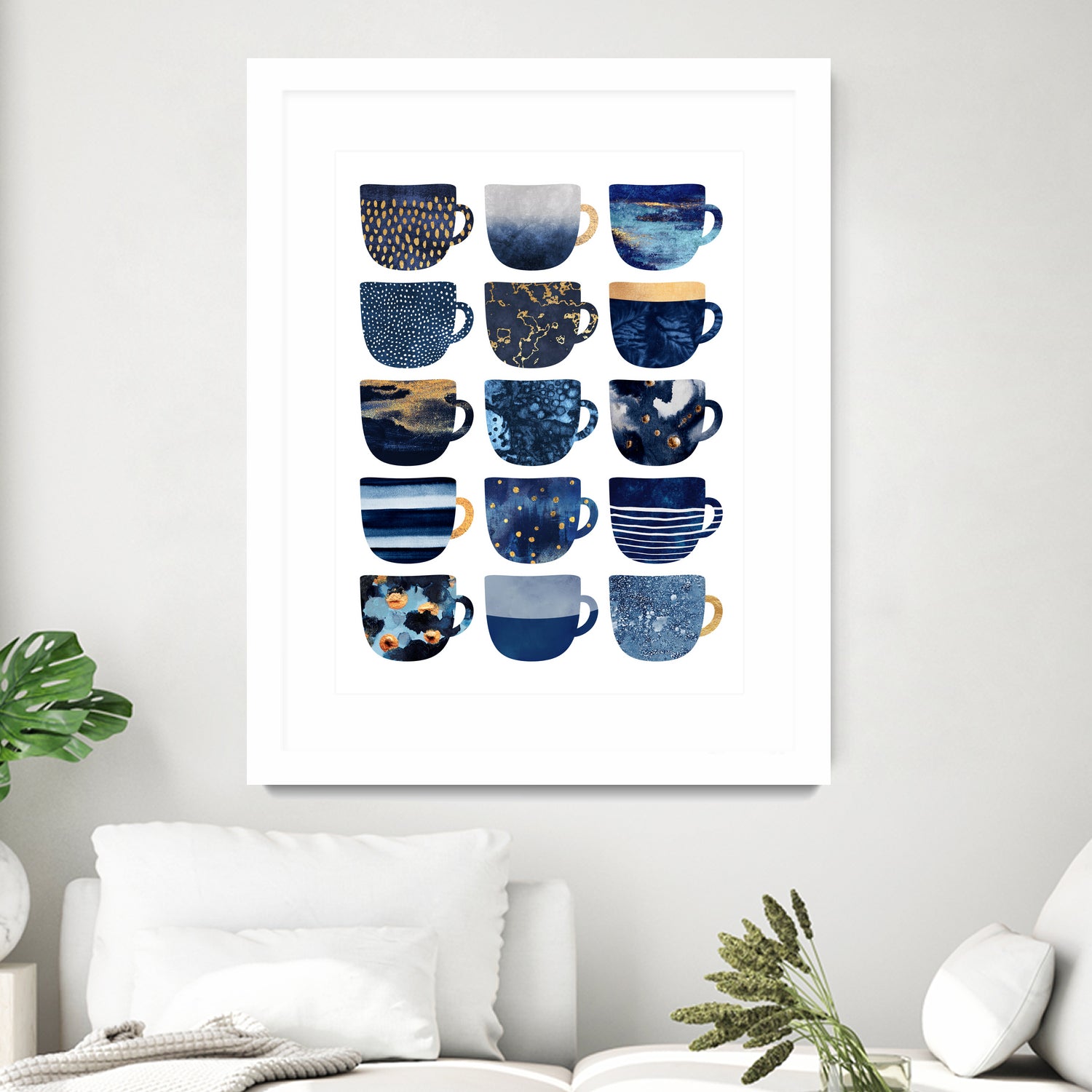 Pretty Blue Coffee Cups by Elisabeth Fredriksson on GIANT ART - blue digital painting