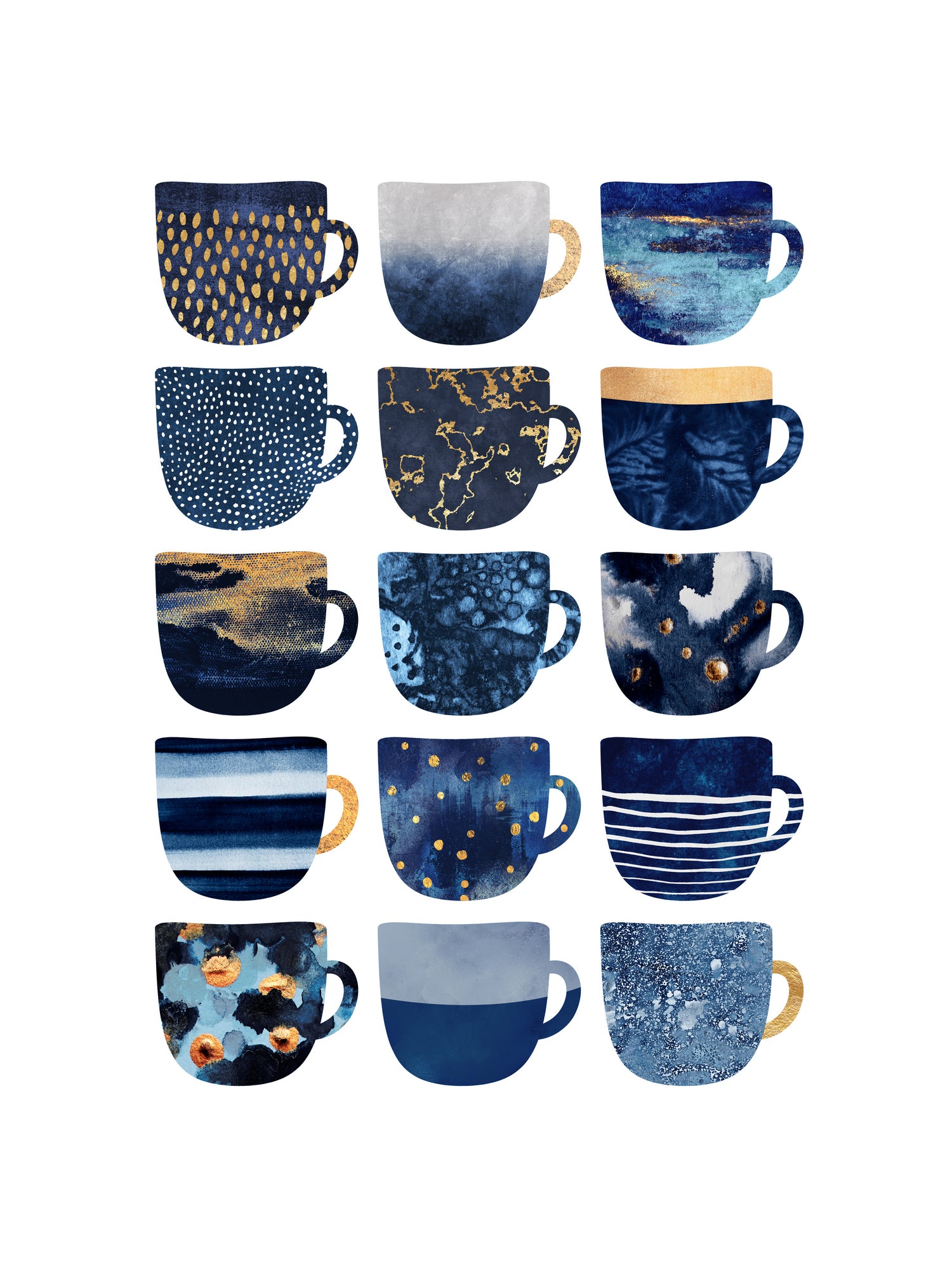 Pretty Blue Coffee Cups by Elisabeth Fredriksson on GIANT ART - blue digital painting