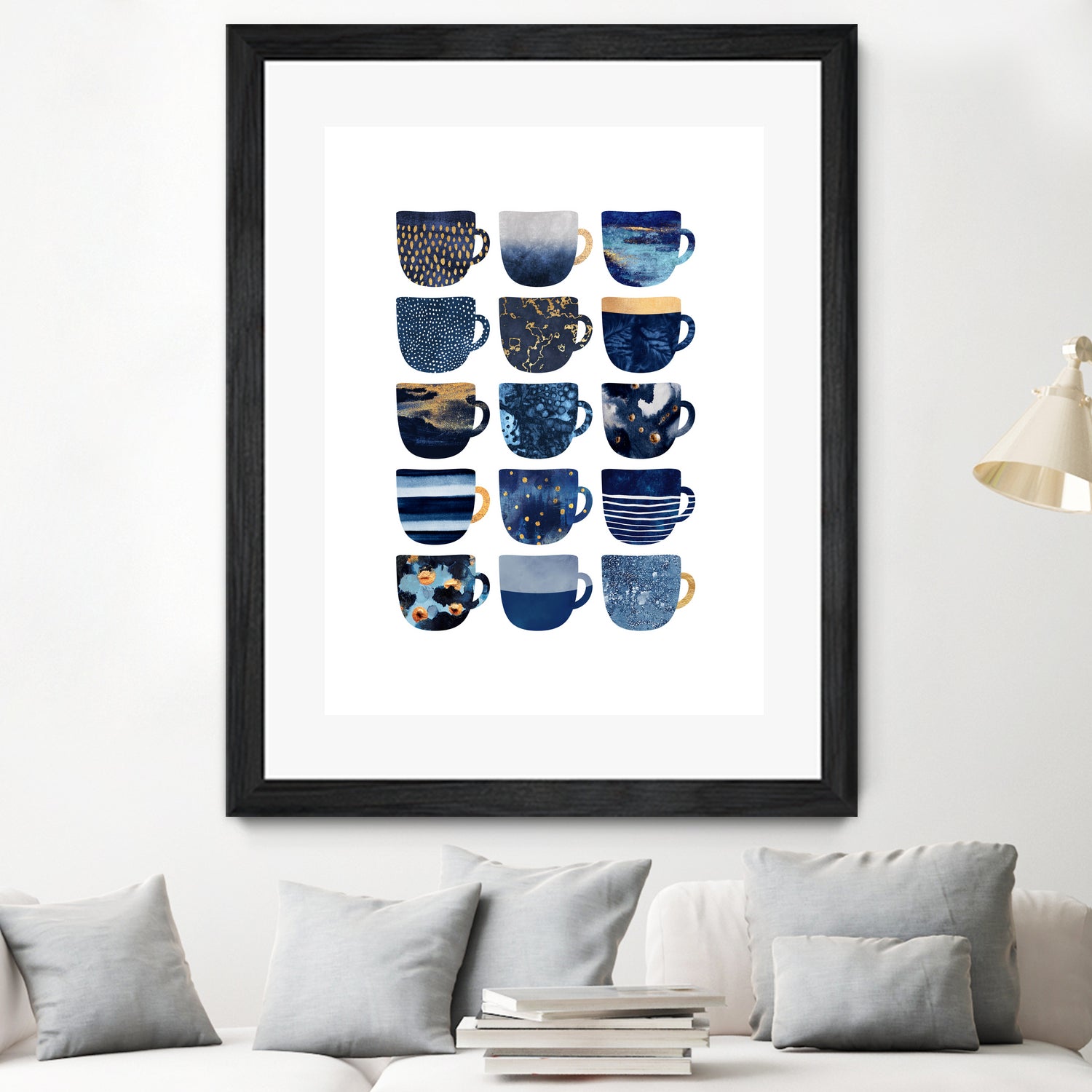 Pretty Blue Coffee Cups by Elisabeth Fredriksson on GIANT ART - blue digital painting