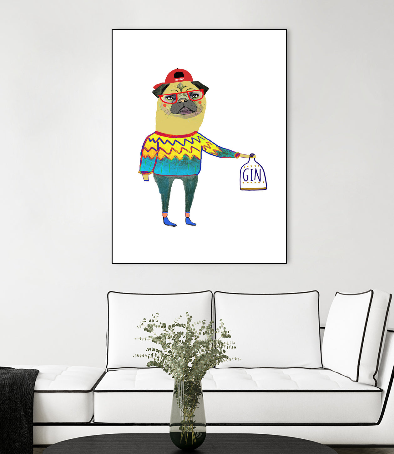 gin pug by Ashley Percival on GIANT ART - white digital drawing