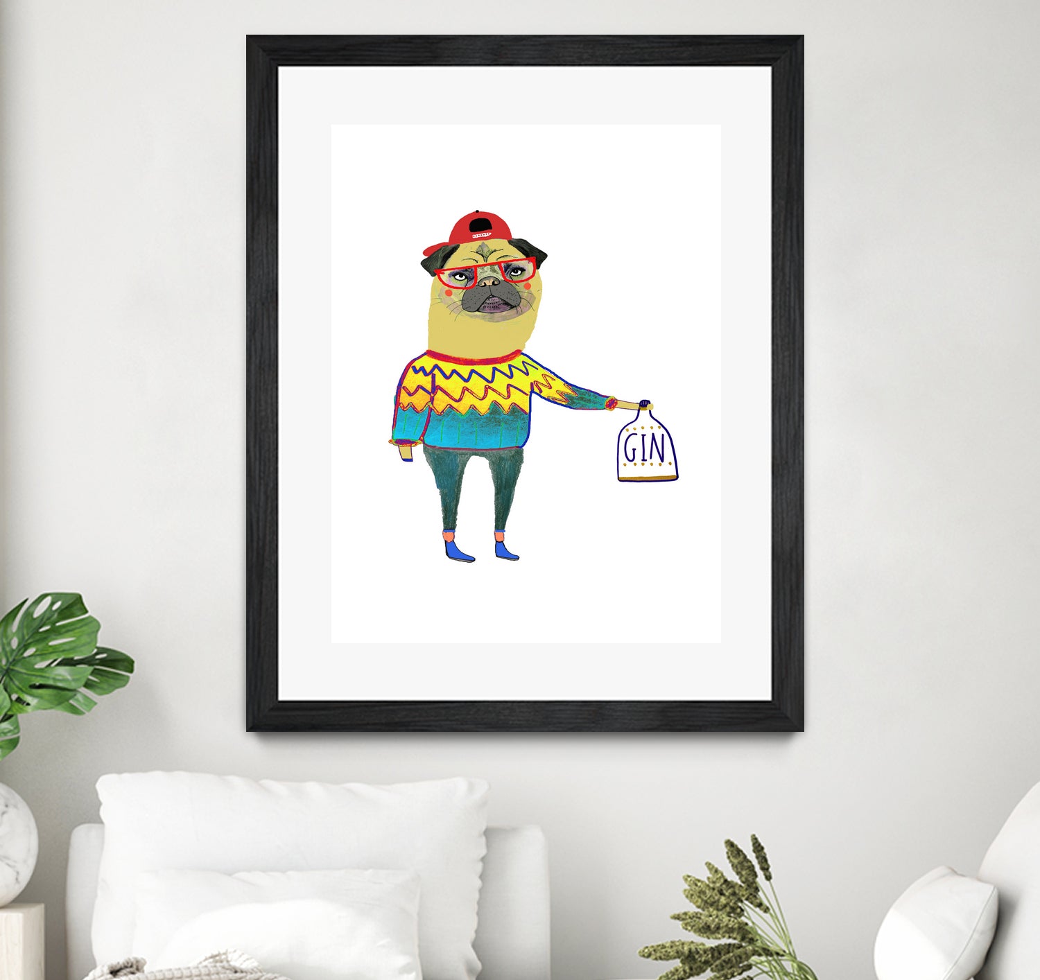 gin pug by Ashley Percival on GIANT ART - white digital drawing