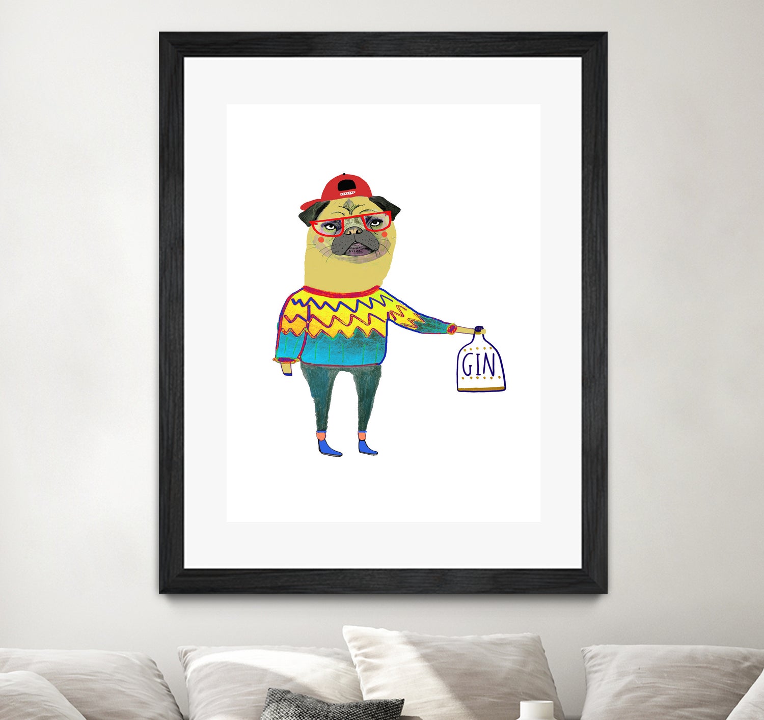 gin pug by Ashley Percival on GIANT ART - white digital drawing