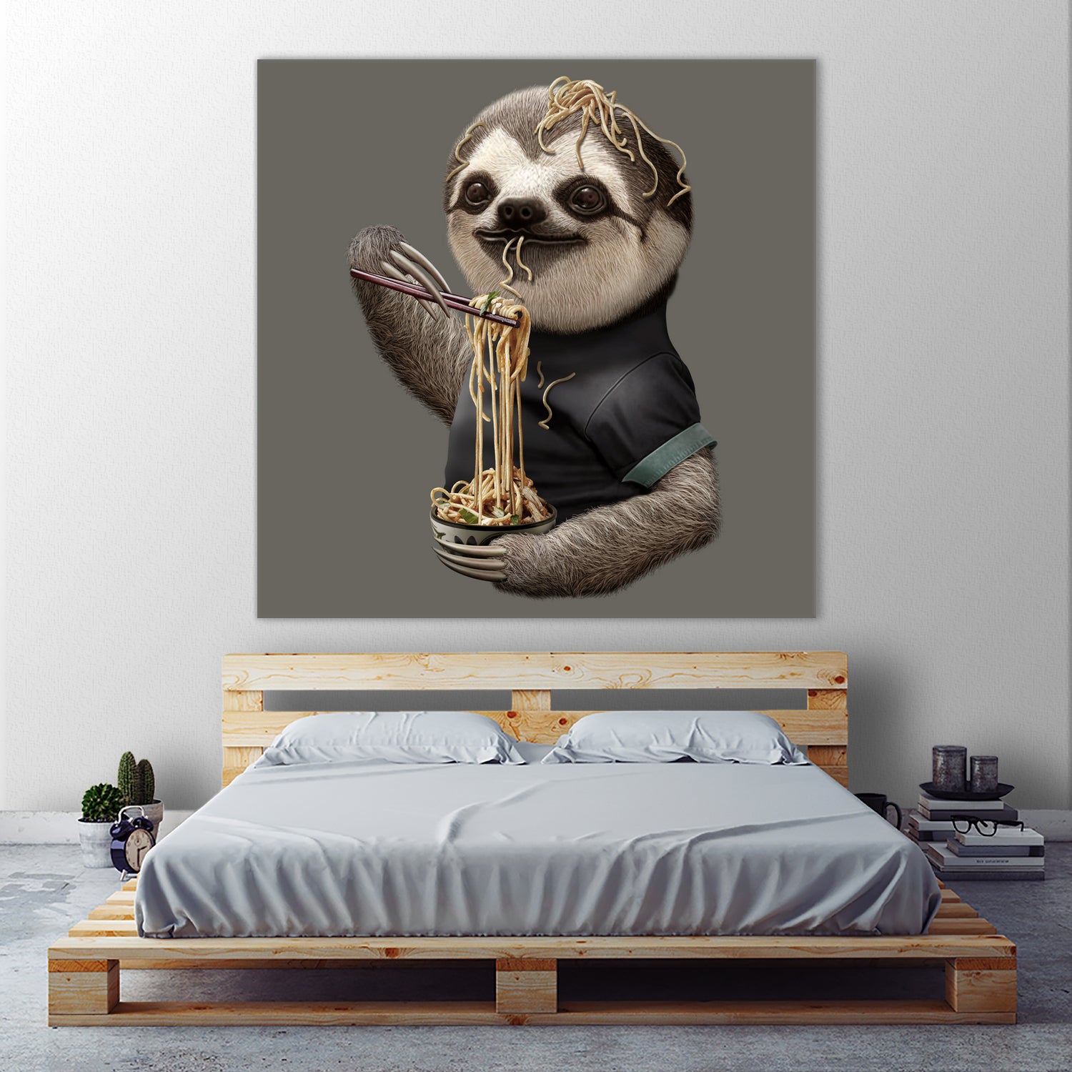 SLOTH EAT NOODLE by JUMALI KATANI on GIANT ART - gray digital drawing