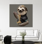 SLOTH EAT NOODLE by JUMALI KATANI on GIANT ART - gray digital drawing