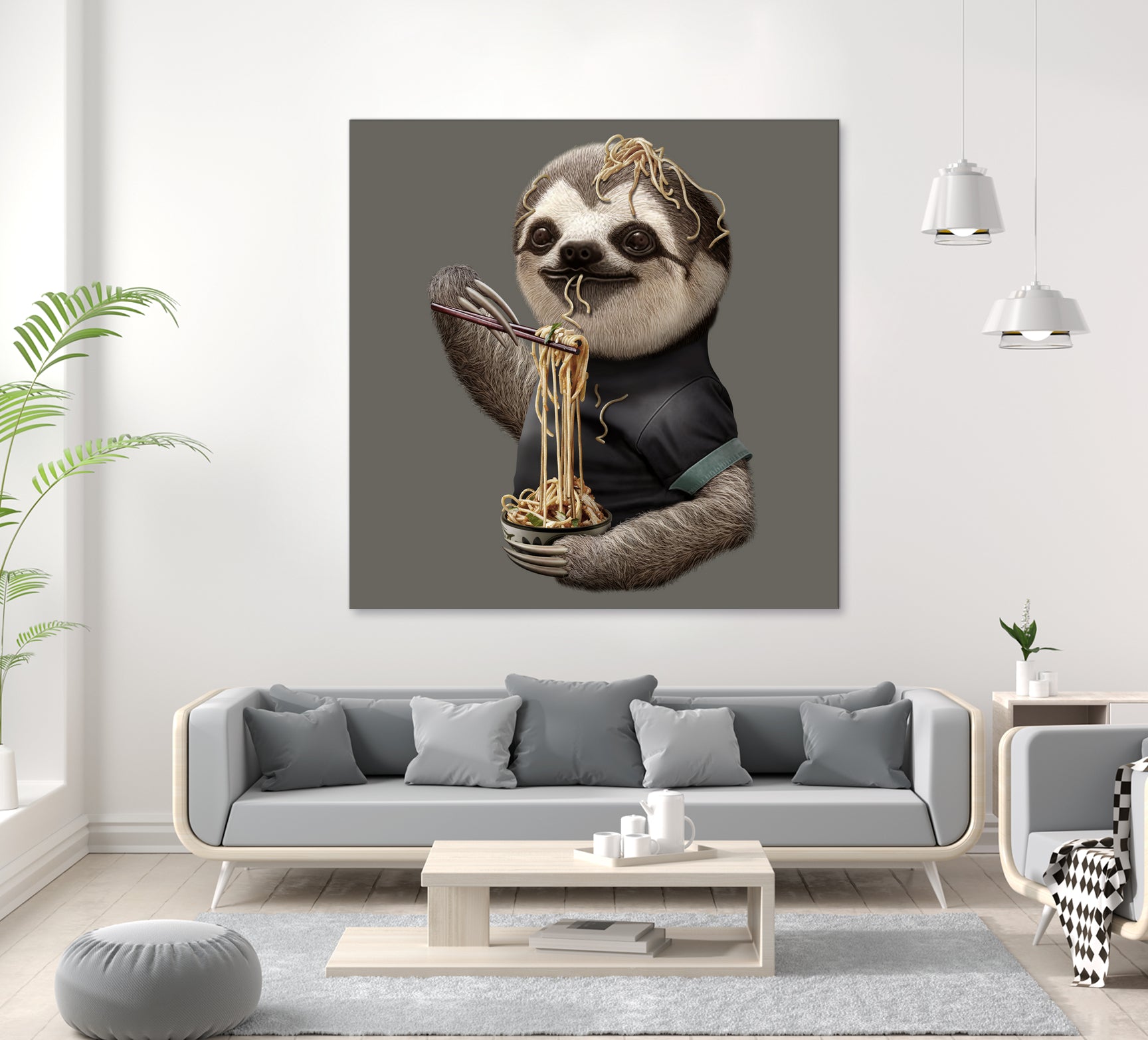 SLOTH EAT NOODLE by JUMALI KATANI on GIANT ART - gray digital drawing