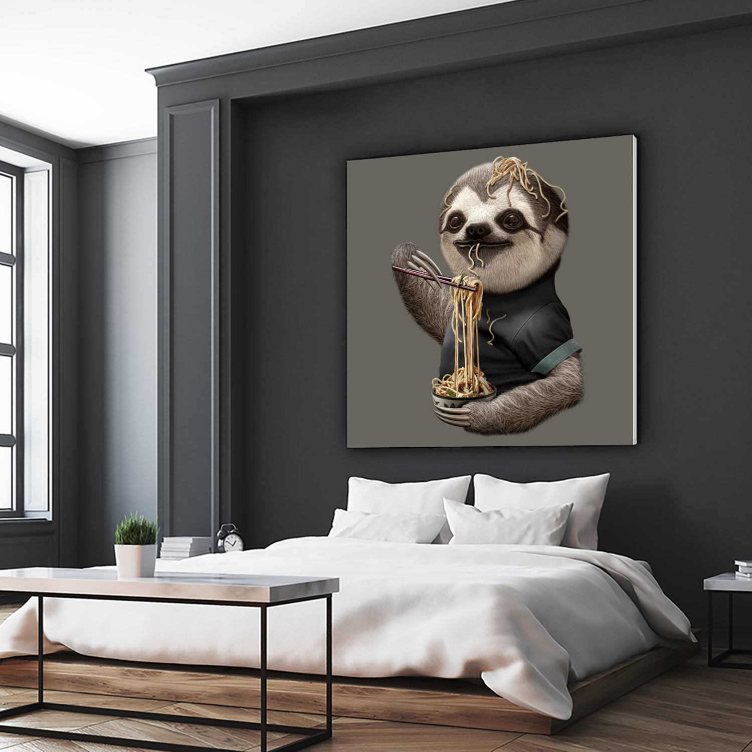 SLOTH EAT NOODLE by JUMALI KATANI on GIANT ART - gray digital drawing