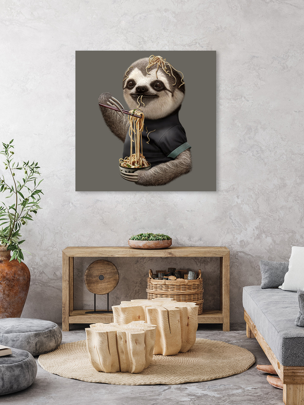 SLOTH EAT NOODLE by JUMALI KATANI on GIANT ART - gray digital drawing