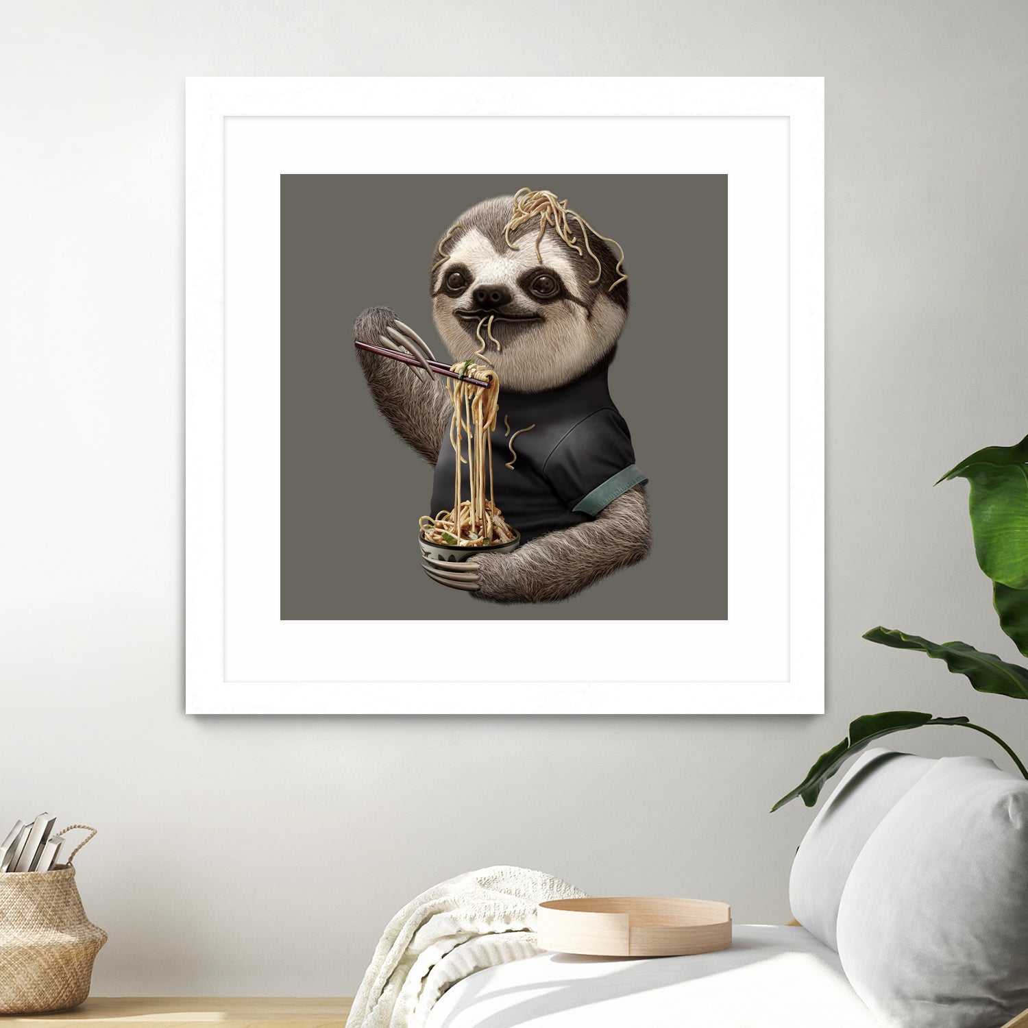 SLOTH EAT NOODLE by JUMALI KATANI on GIANT ART - gray digital drawing