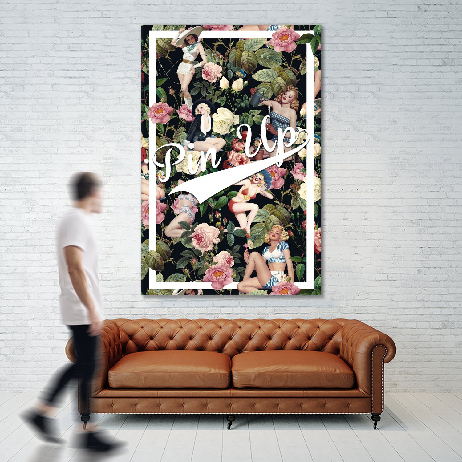 Floral and Pin Up Girls Pattern by burcu korkmazyurek on GIANT ART - black digital painting