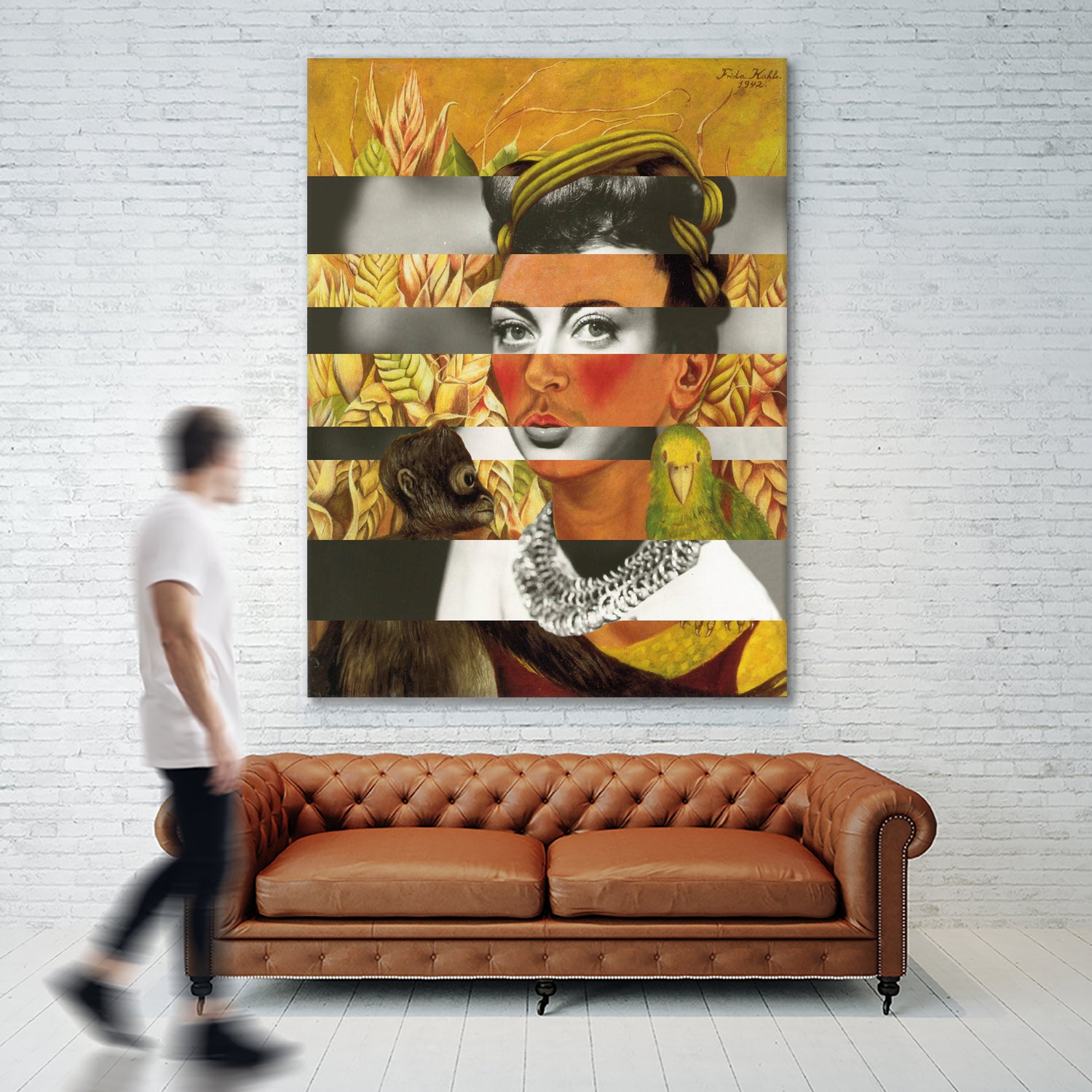 Frida Kahlo's Self Portrait with Parrot & Joan Crawford by Luigi Tarini on GIANT ART - yellow photo manipulation