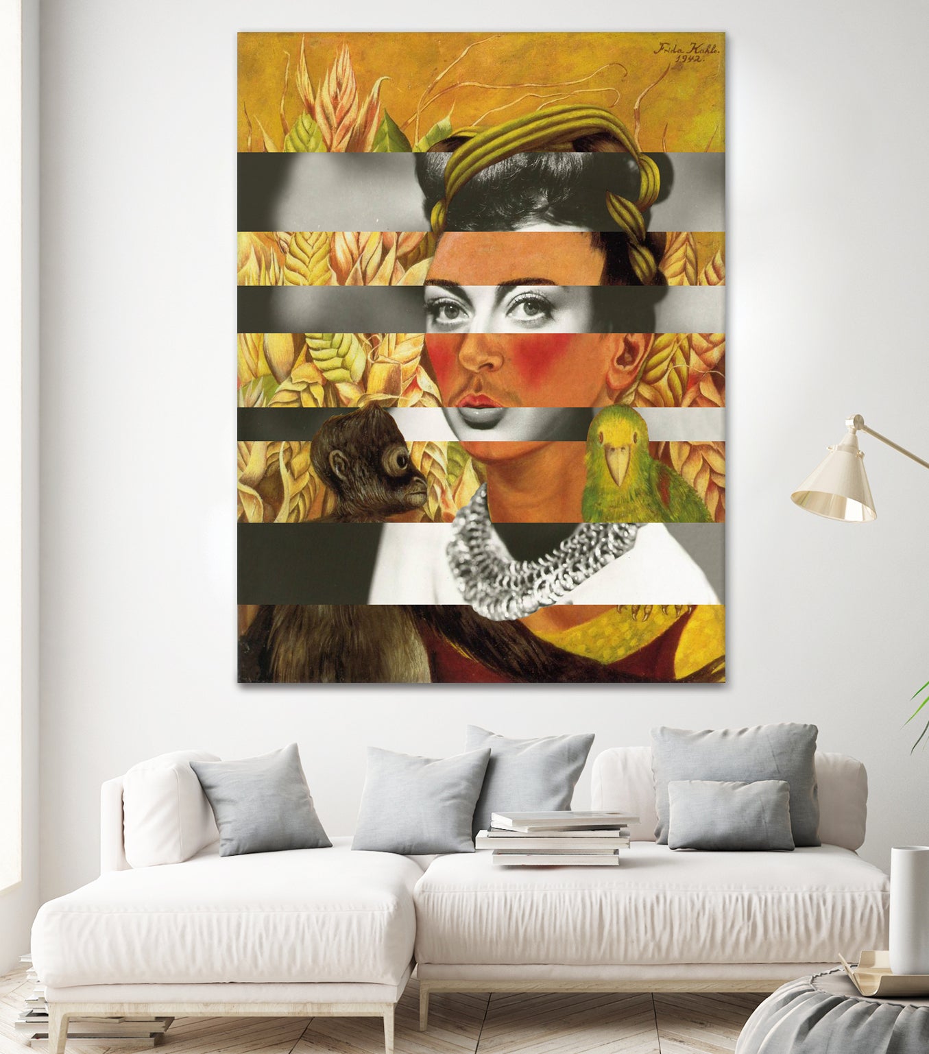 Frida Kahlo's Self Portrait with Parrot & Joan Crawford by Luigi Tarini on GIANT ART - yellow photo manipulation