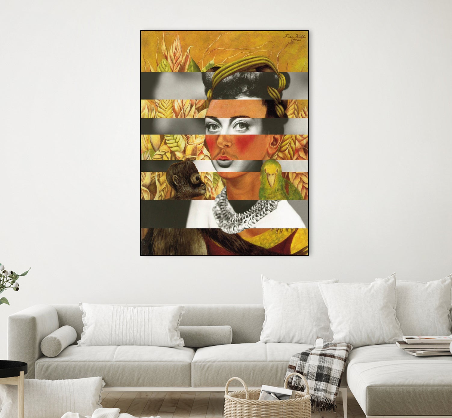 Frida Kahlo's Self Portrait with Parrot & Joan Crawford by Luigi Tarini on GIANT ART - yellow photo manipulation