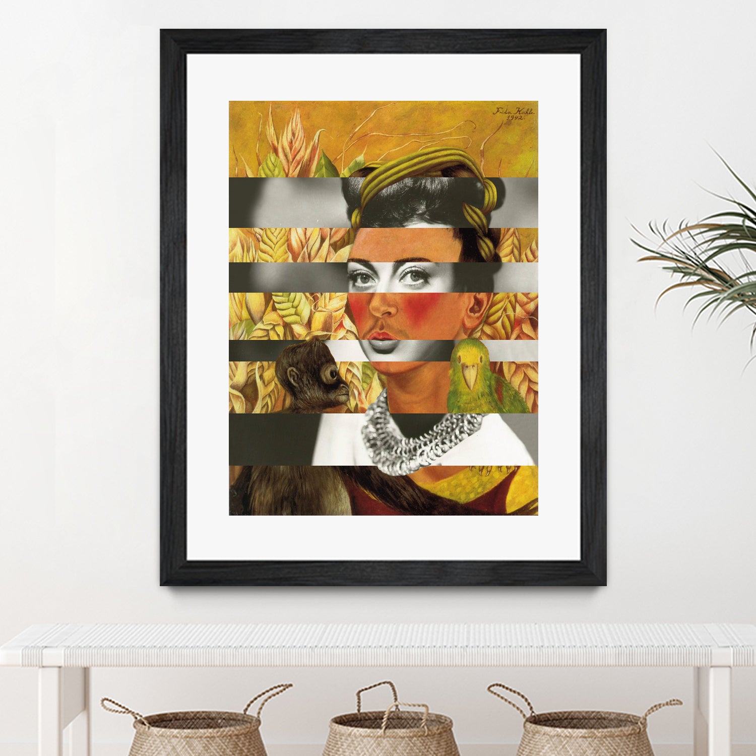 Frida Kahlo's Self Portrait with Parrot & Joan Crawford by Luigi Tarini on GIANT ART - yellow photo manipulation