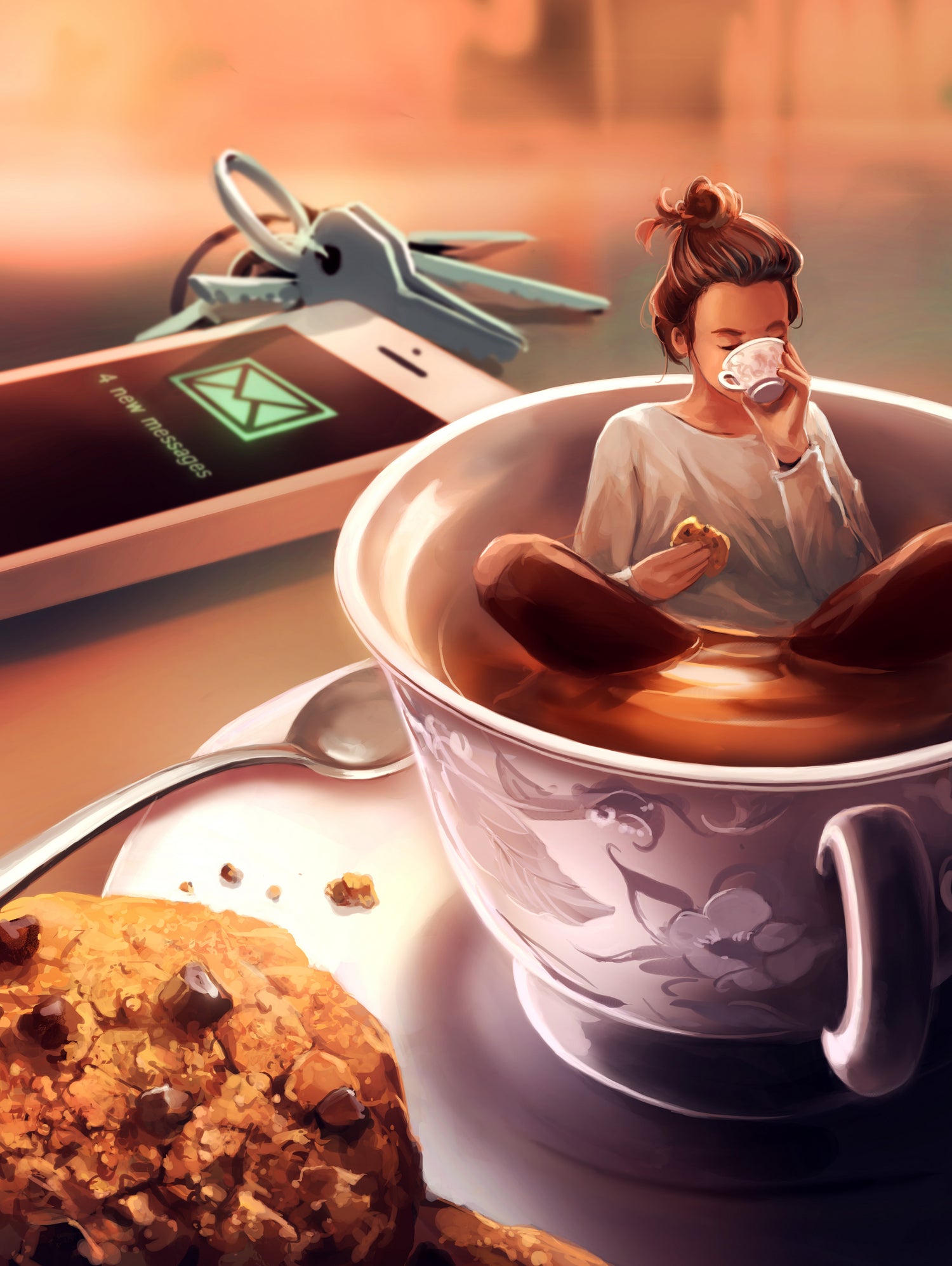 Tea Time by Cyril Rolando on GIANT ART - orange digital painting