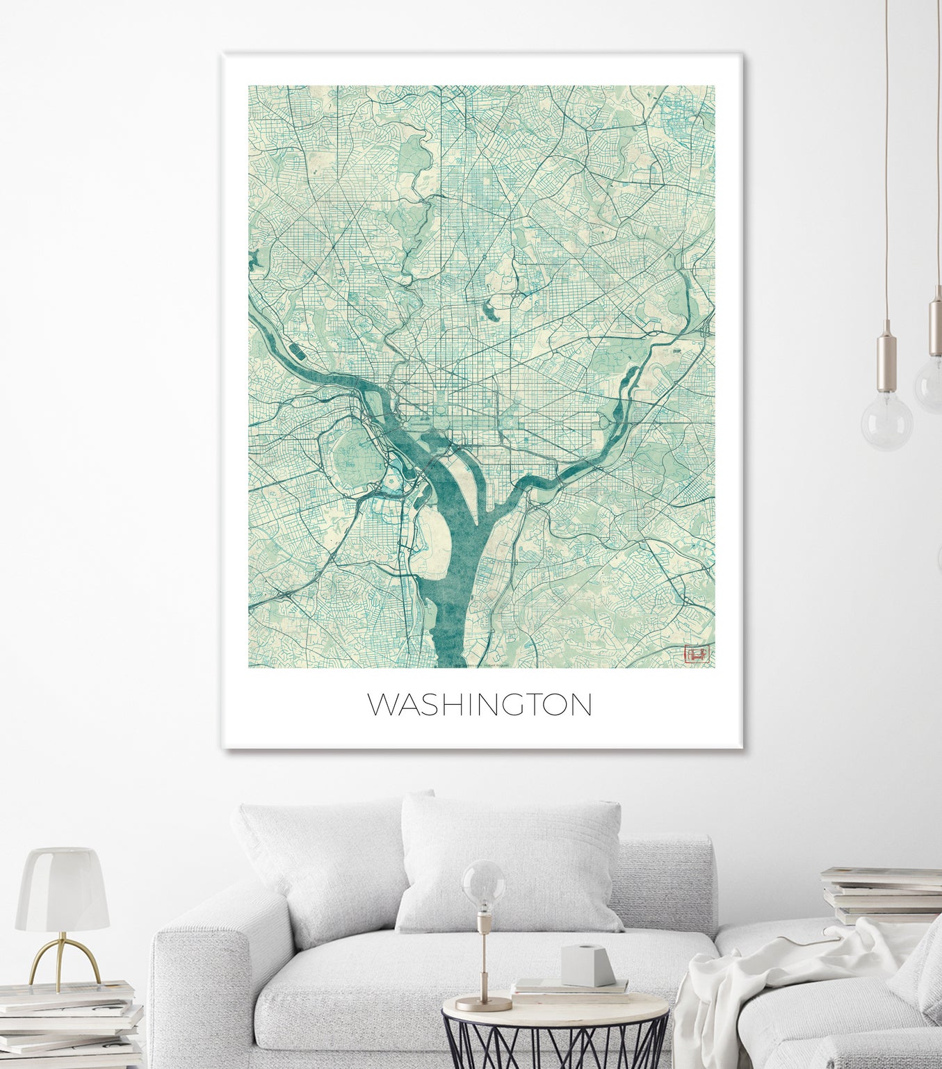 Washington Map Blue by Hubert Roguski on GIANT ART - blue digital painting