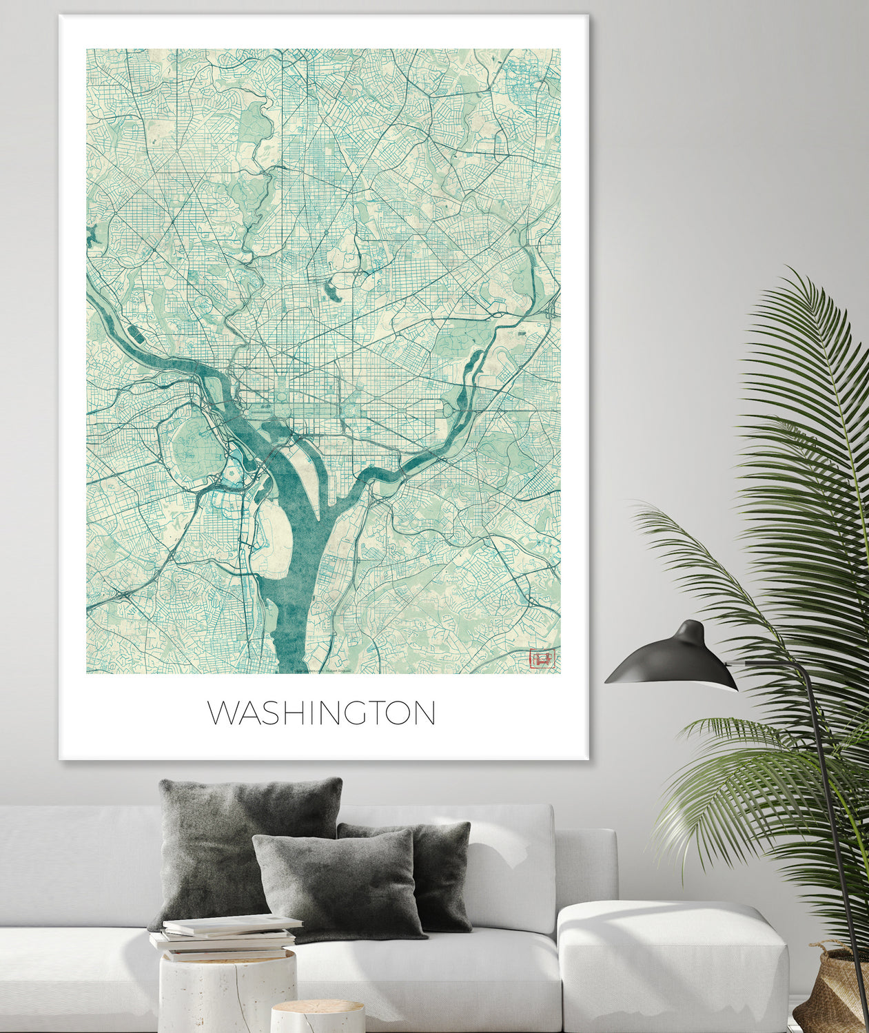 Washington Map Blue by Hubert Roguski on GIANT ART - blue digital painting