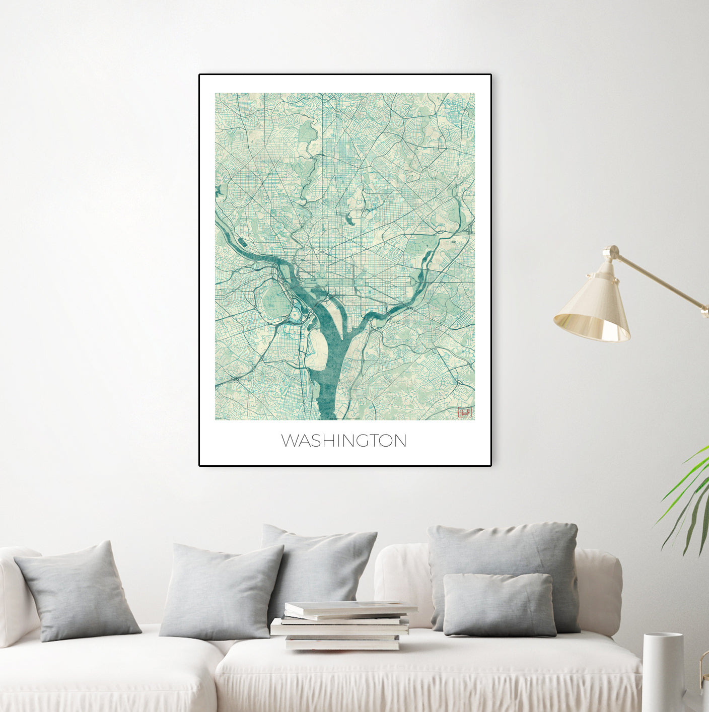 Washington Map Blue by Hubert Roguski on GIANT ART - blue digital painting