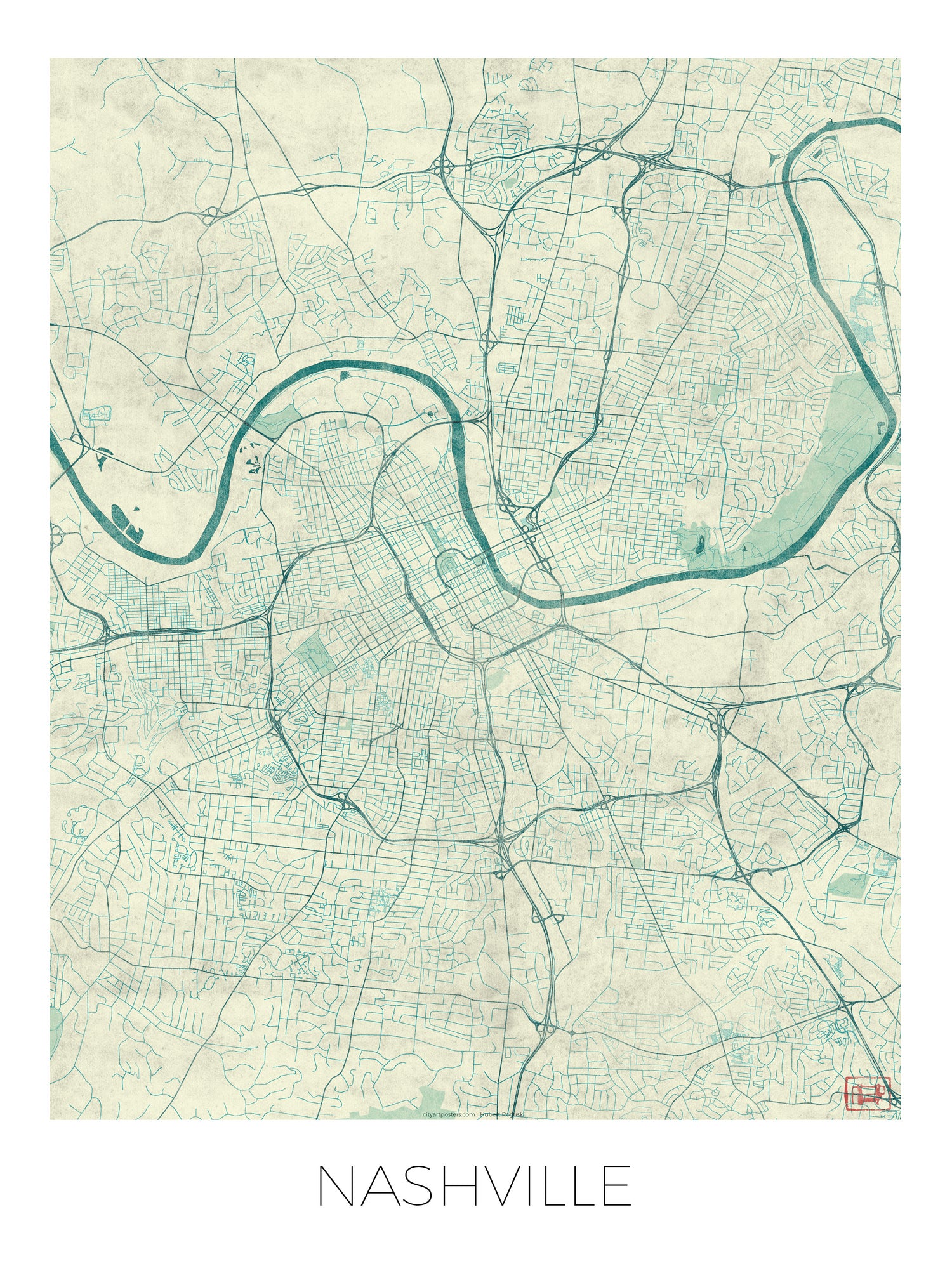 Nashville Map Blue by Hubert Roguski on GIANT ART - blue digital painting